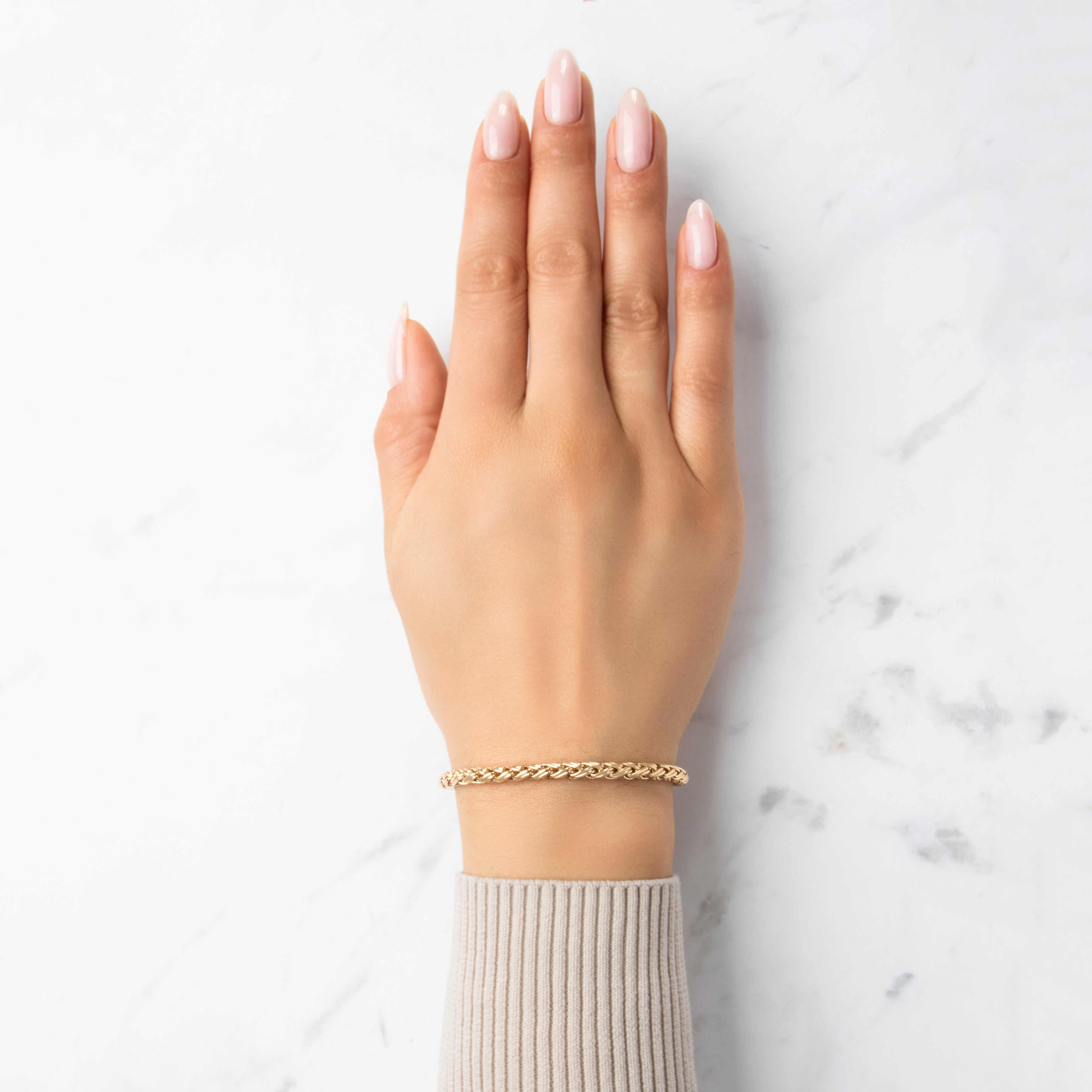 Vintage Tiffany & Co. 14k Yellow Gold Chunky Russian Wheat Chain Bracelet - On model view