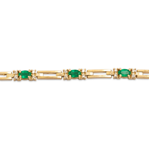 Vintage 14k Yellow Gold 1.46cttw Emerald Diamond Rectangular Link Bracelet 6.5