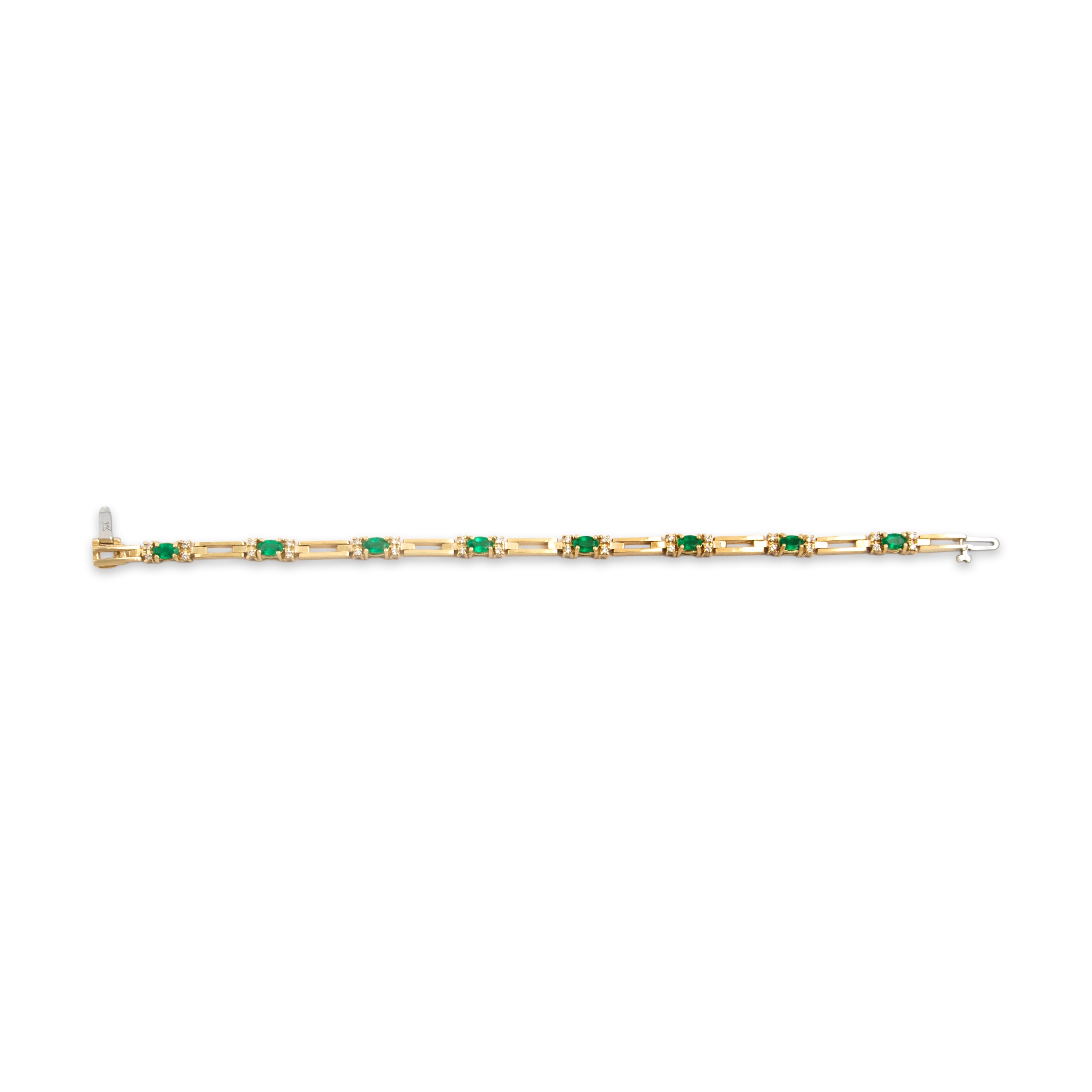 Vintage 14k Yellow Gold 1.46cttw Emerald Diamond Rectangular Link Glowing Station Bracelet - Overall view