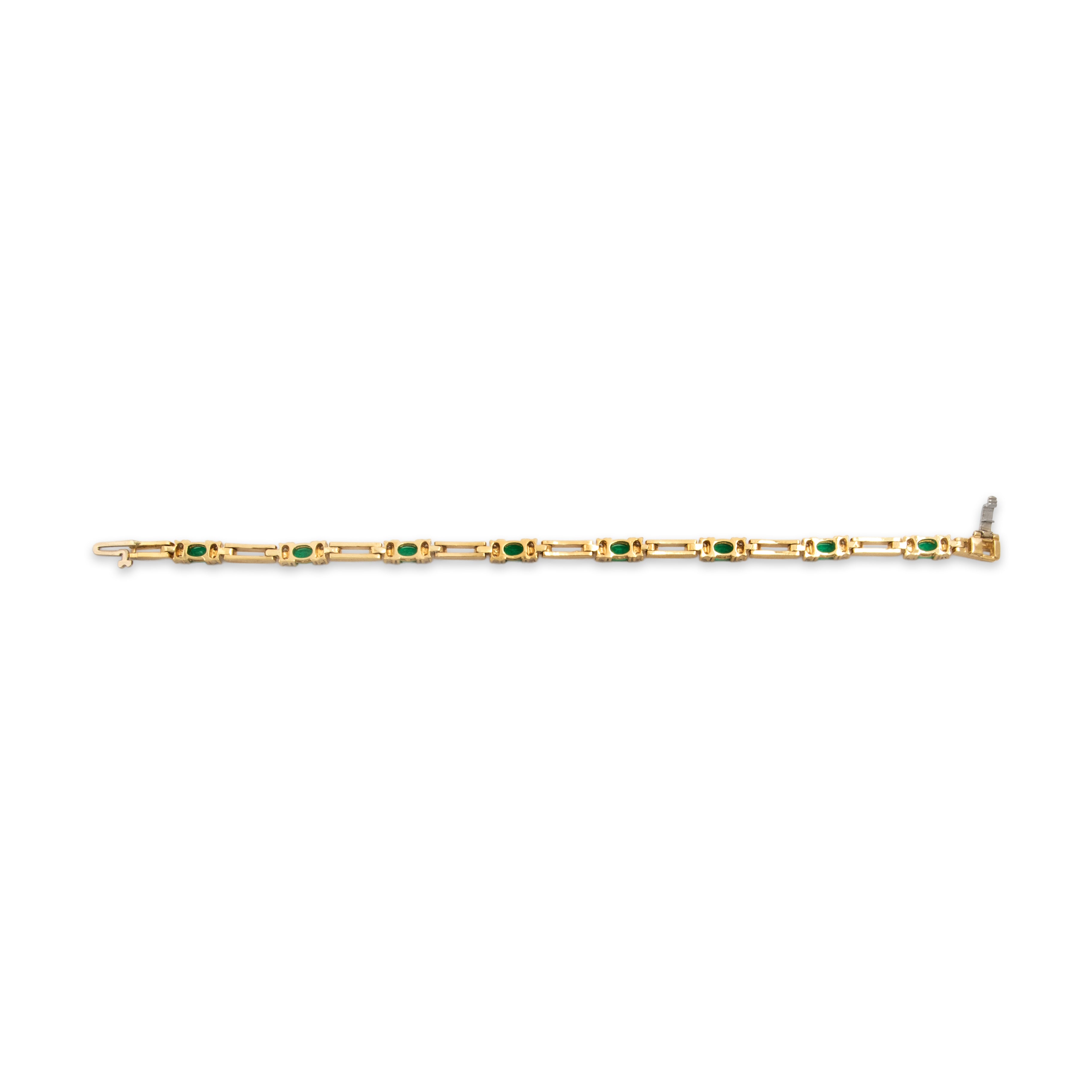 Vintage 14k Yellow Gold 1.46cttw Emerald Diamond Rectangular Link Glowing Station Bracelet - Back view