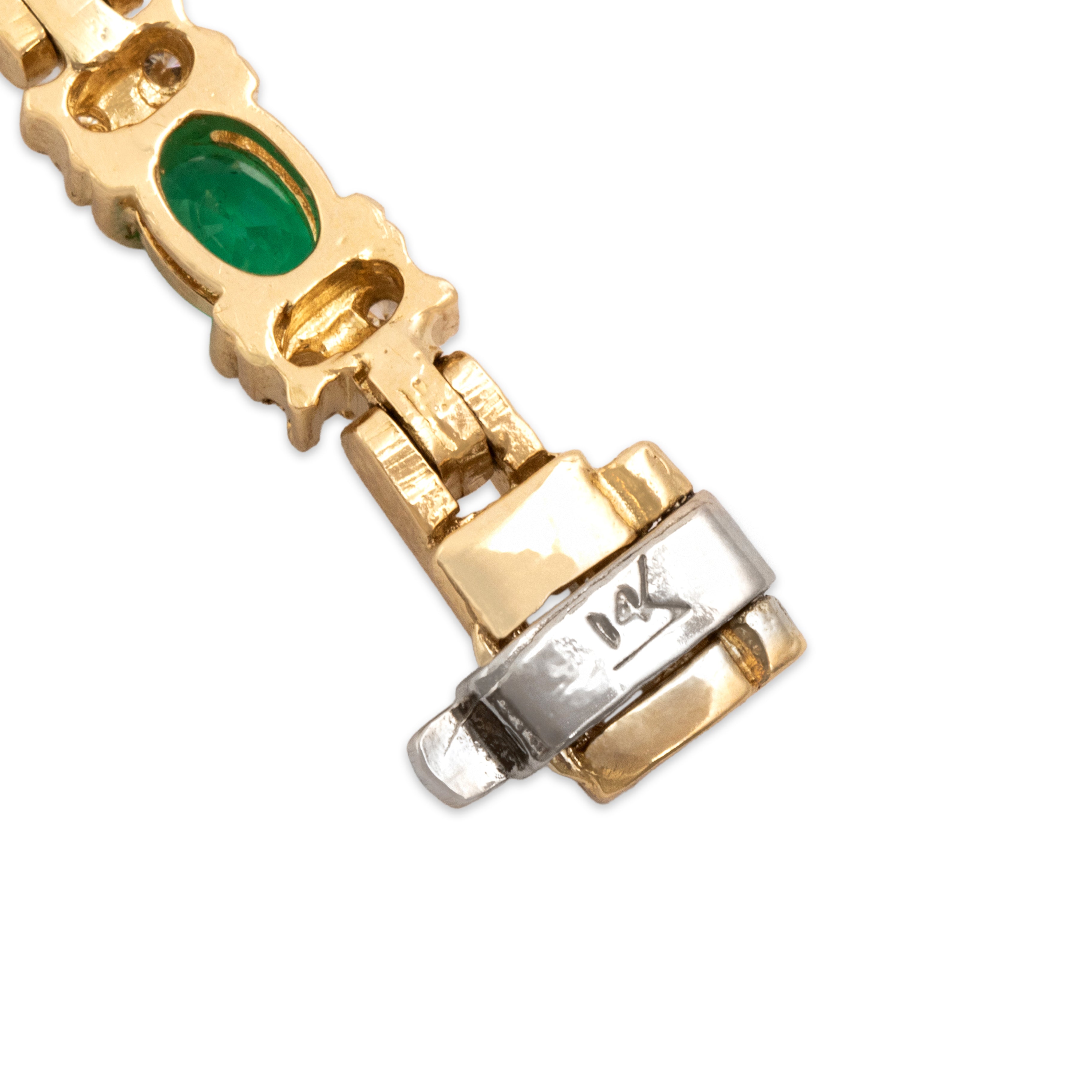 Vintage 14k Yellow Gold 1.46cttw Emerald Diamond Rectangular Link Glowing Station Bracelet - Hallmark view