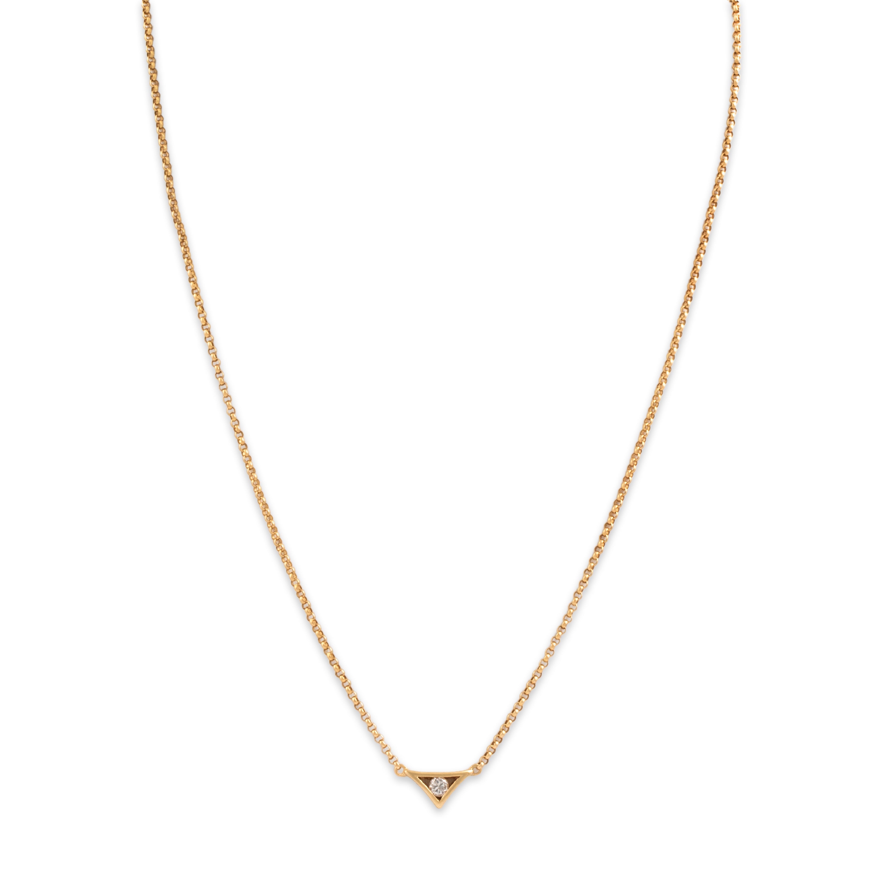 Vintage Italian 18k Yellow Gold Diamond Sleek Rolo Triangle Solitaire Necklace - detail view #1