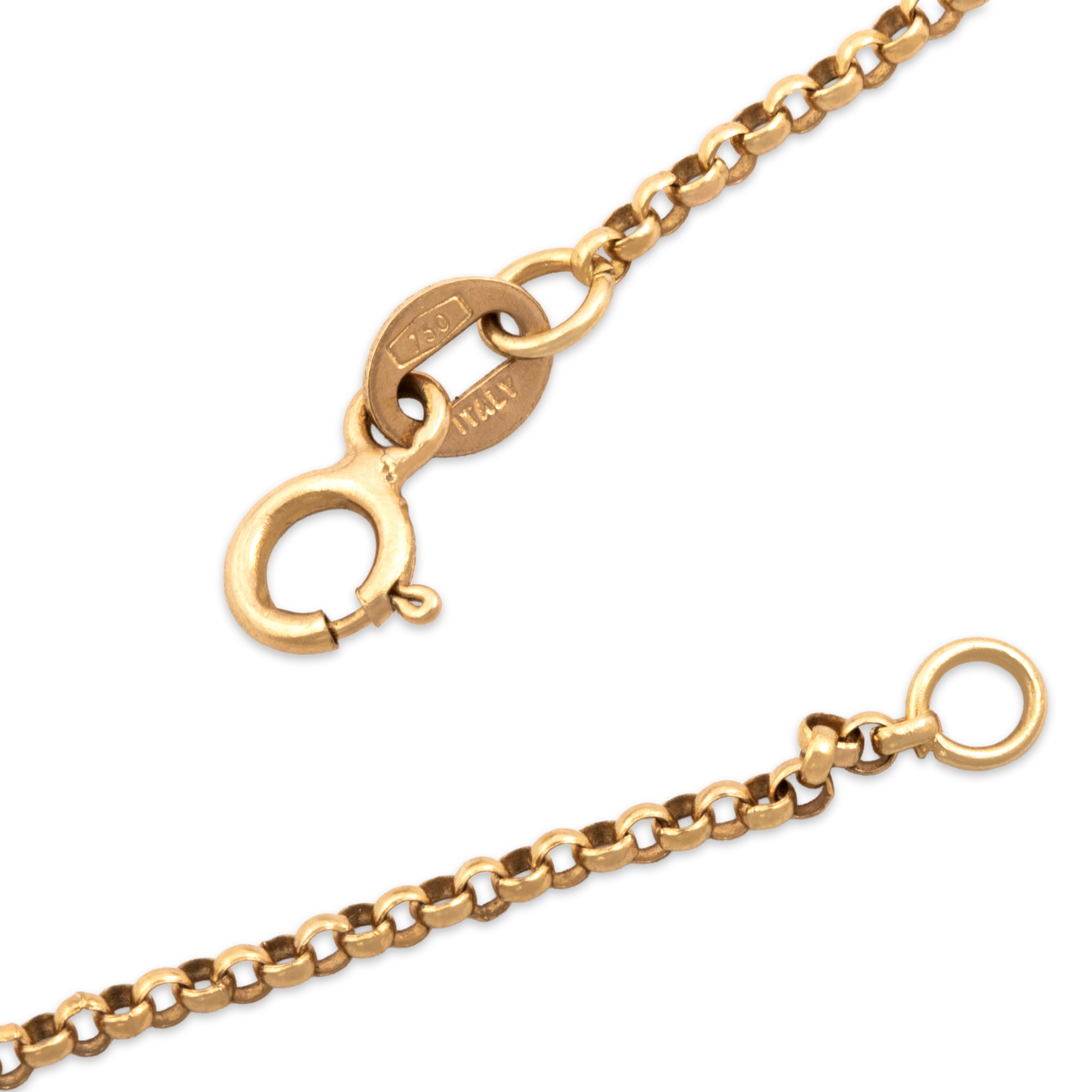 Vintage Italian 18k Yellow Gold Diamond Sleek Rolo Triangle Solitaire Necklace - clasp view