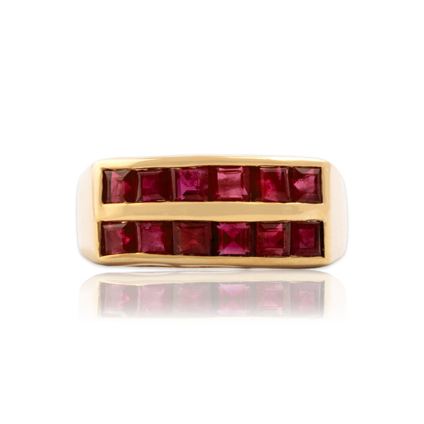 Vintage 10k Yellow Gold 1.86cttw Ruby Double Channel Band Ring 7.75