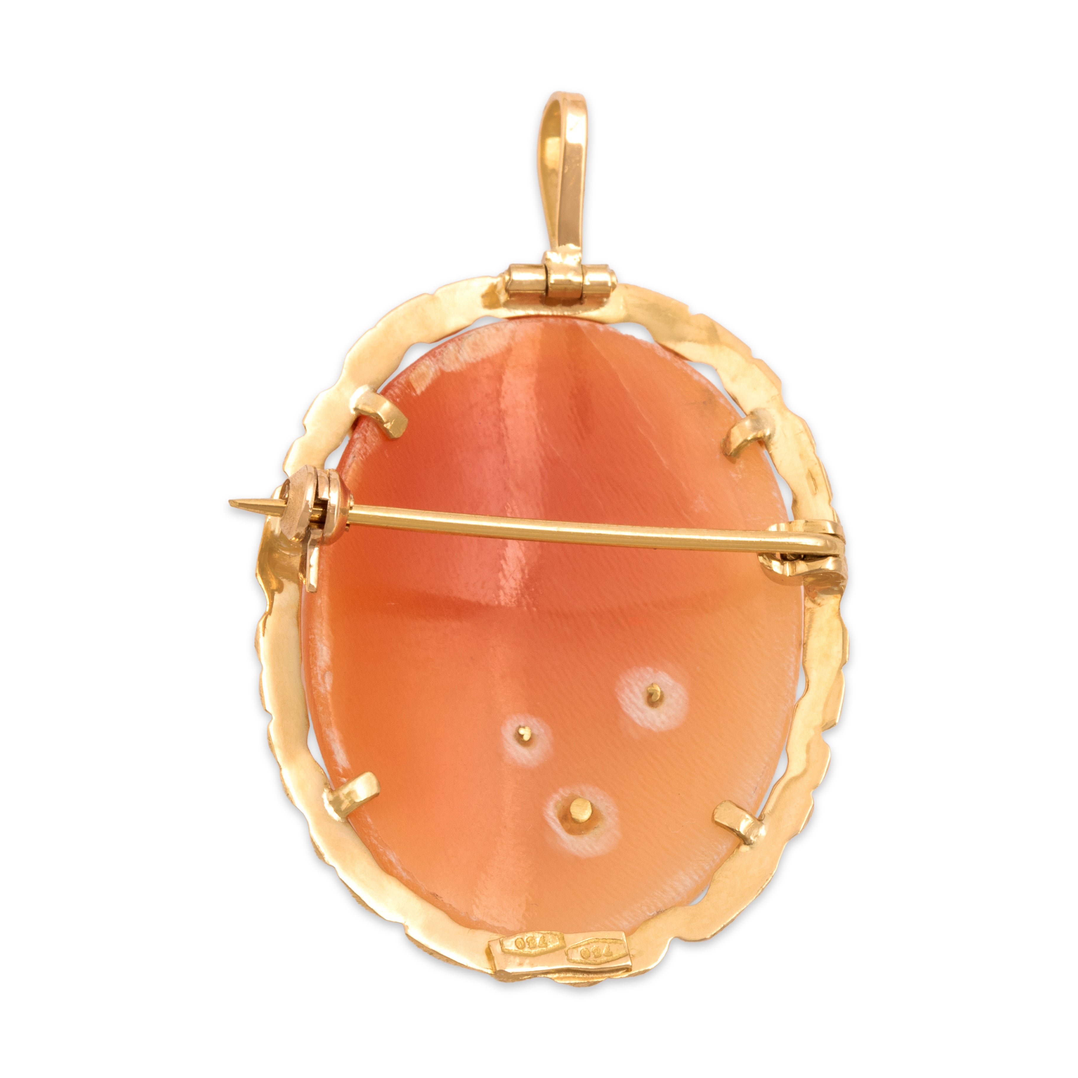 Vintage Large 18k Yellow Gold Shell Diamond Elegant Cameo Pin / Pendant - Back view