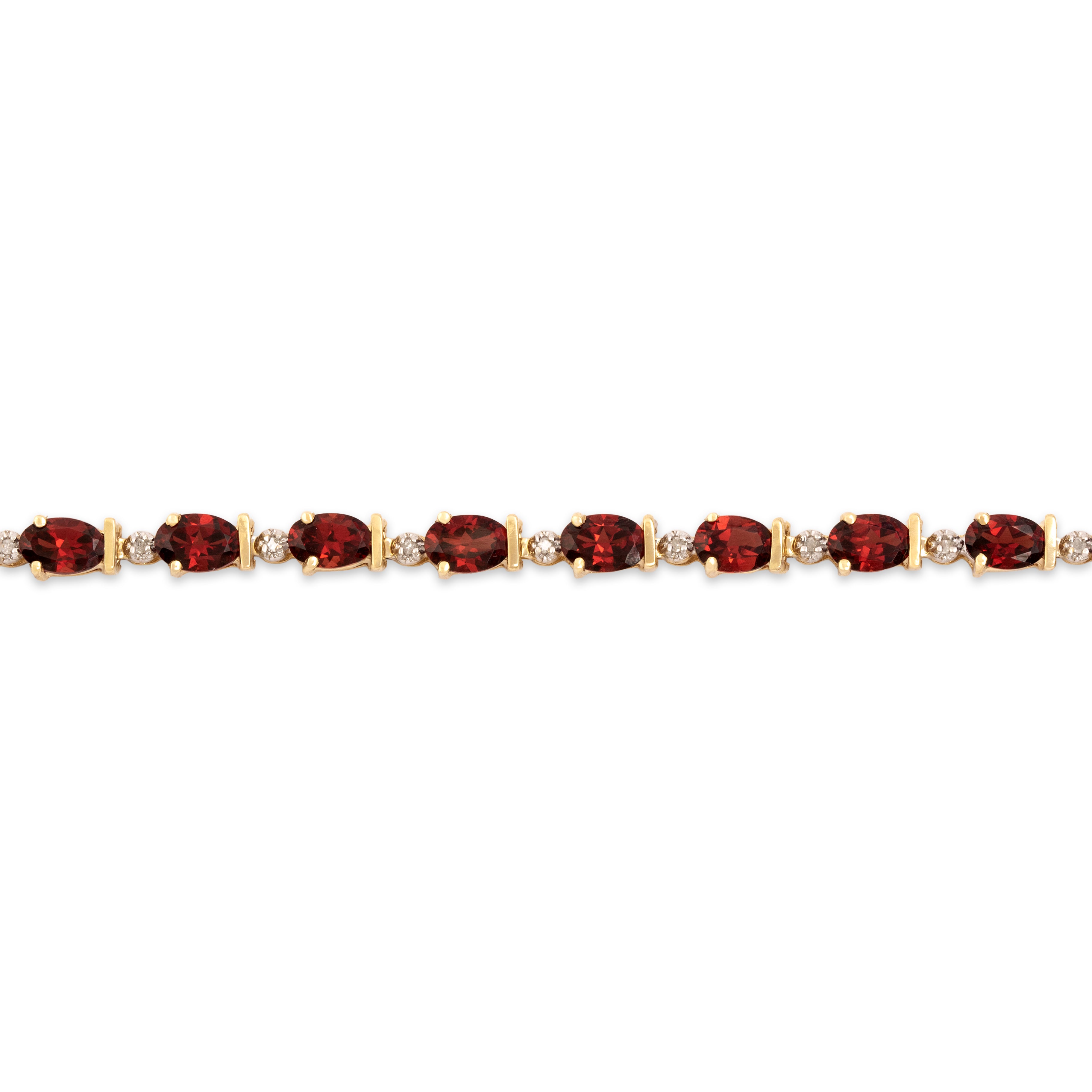 Vintage 14k Yellow Gold 9.85cttw Garnet Diamond Oval Tennis Bracelet - Close-up view