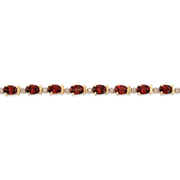 Vintage 14k Yellow Gold 9.85cttw Garnet Diamond Oval Tennis Bracelet 6.5