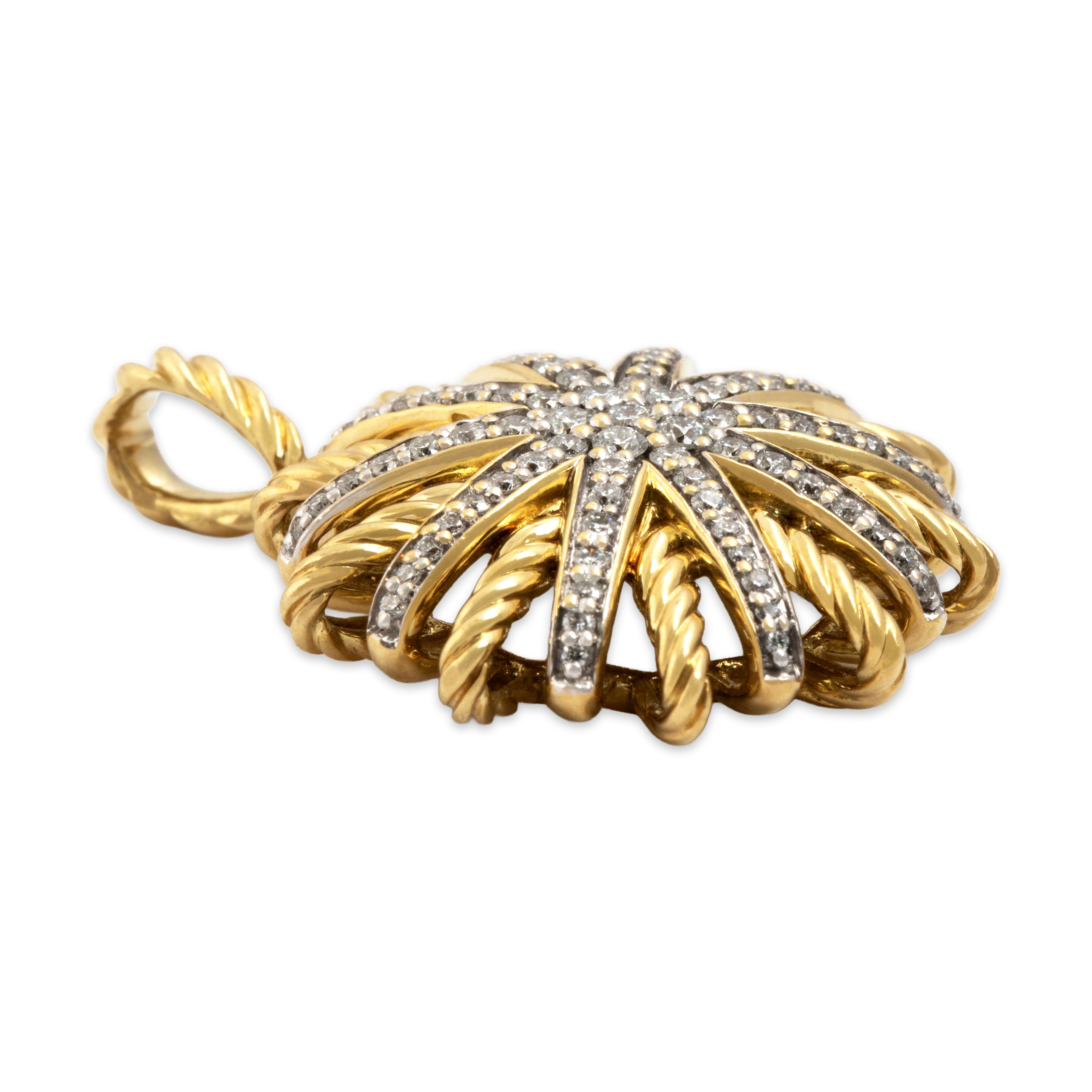 Vintage David Yurman Heavy 18k Yellow Gold Diamond Glittering Sun Motif Pendant - Side view