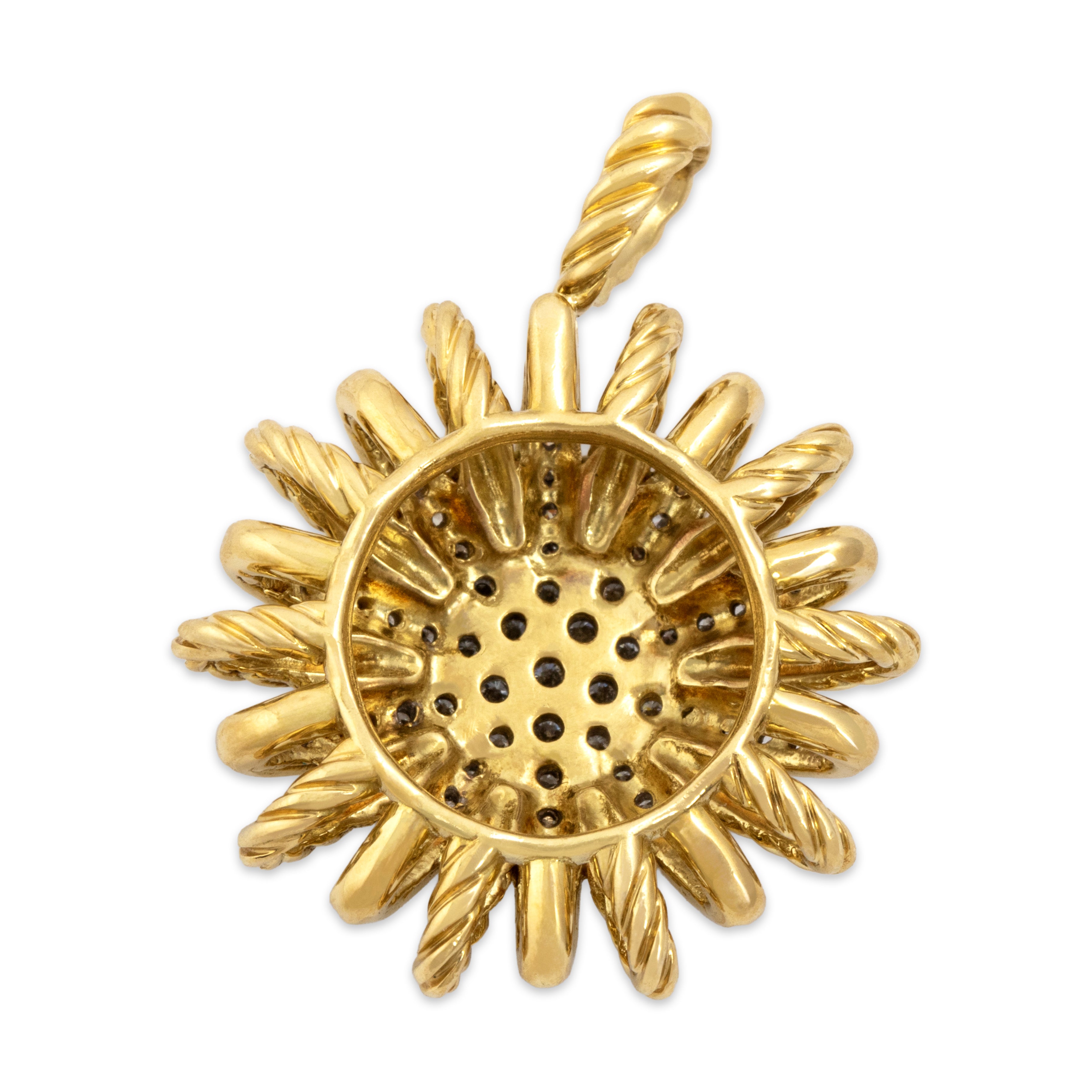 Vintage David Yurman Heavy 18k Yellow Gold Diamond Glittering Sun Motif Pendant - Back view