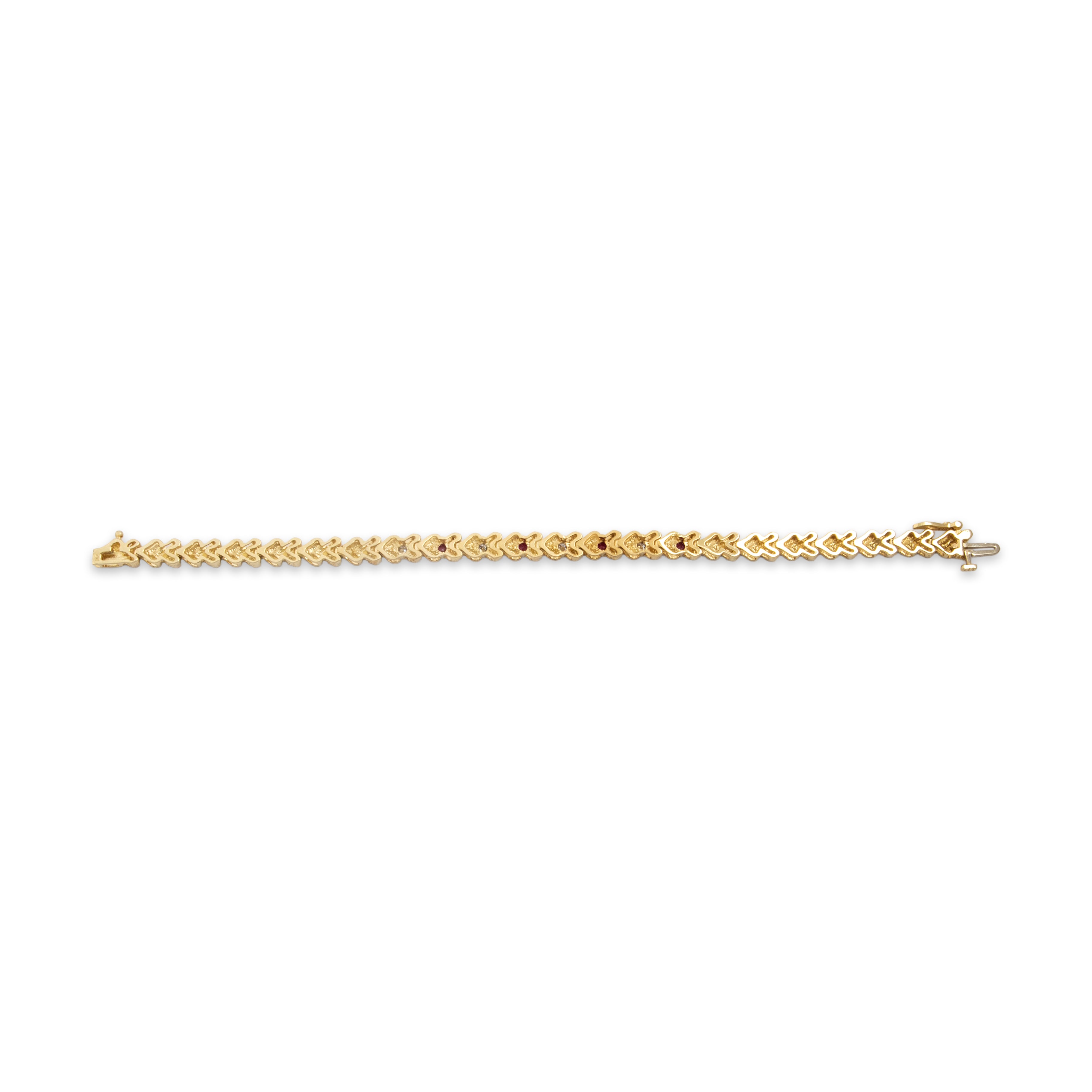 Vintage 14k Yellow Gold Ruby Diamond Chic Sparkling Heart-Link Bracelet - Back view