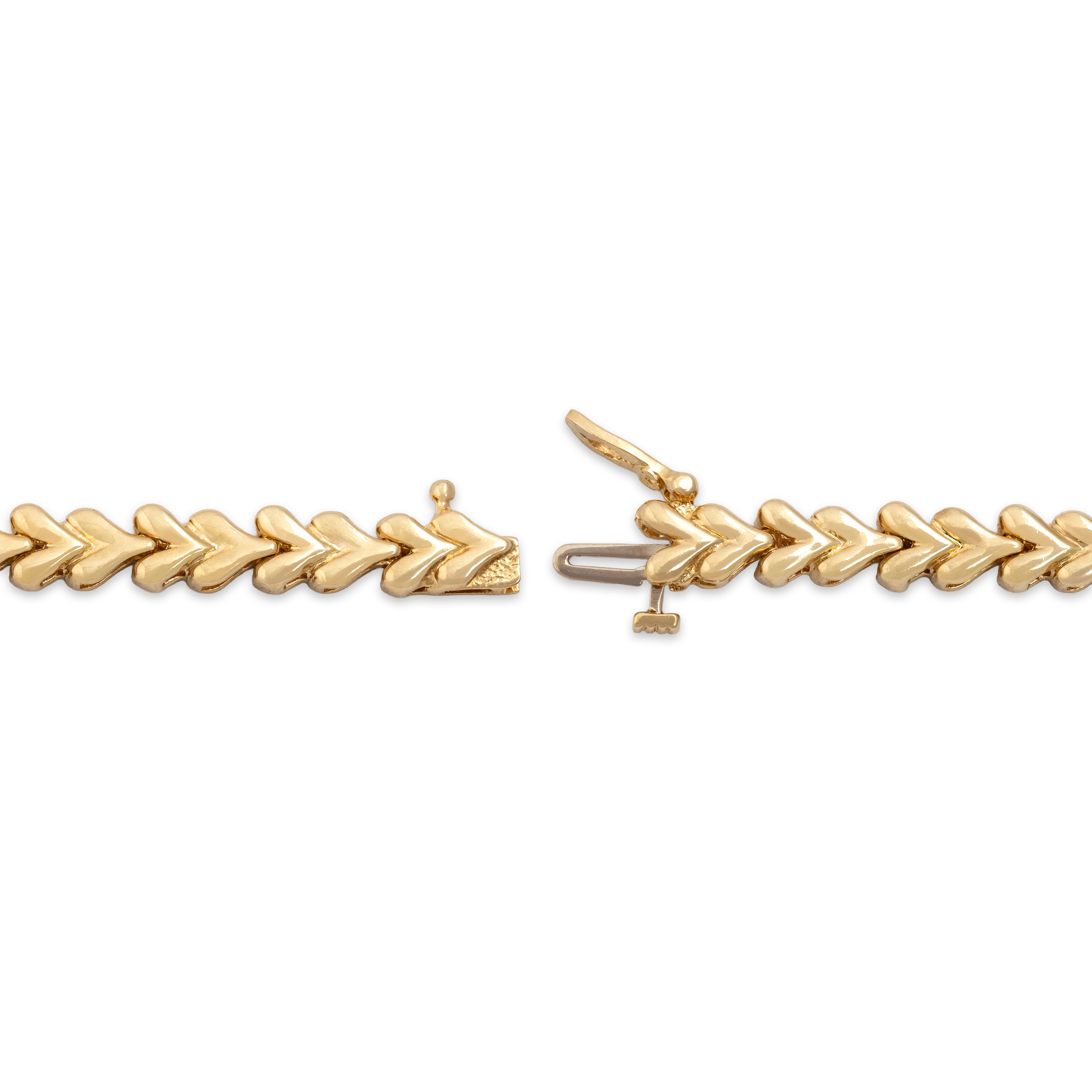 Vintage 14k Yellow Gold Ruby Diamond Chic Sparkling Heart-Link Bracelet - clasp view
