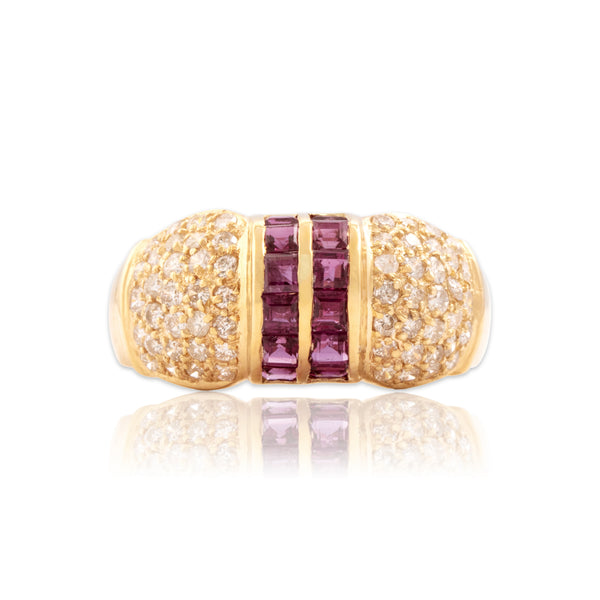 Vintage 14k Yellow Gold .73cttw Ruby .61cttw Diamond Dazzling Channel Ring 8.75