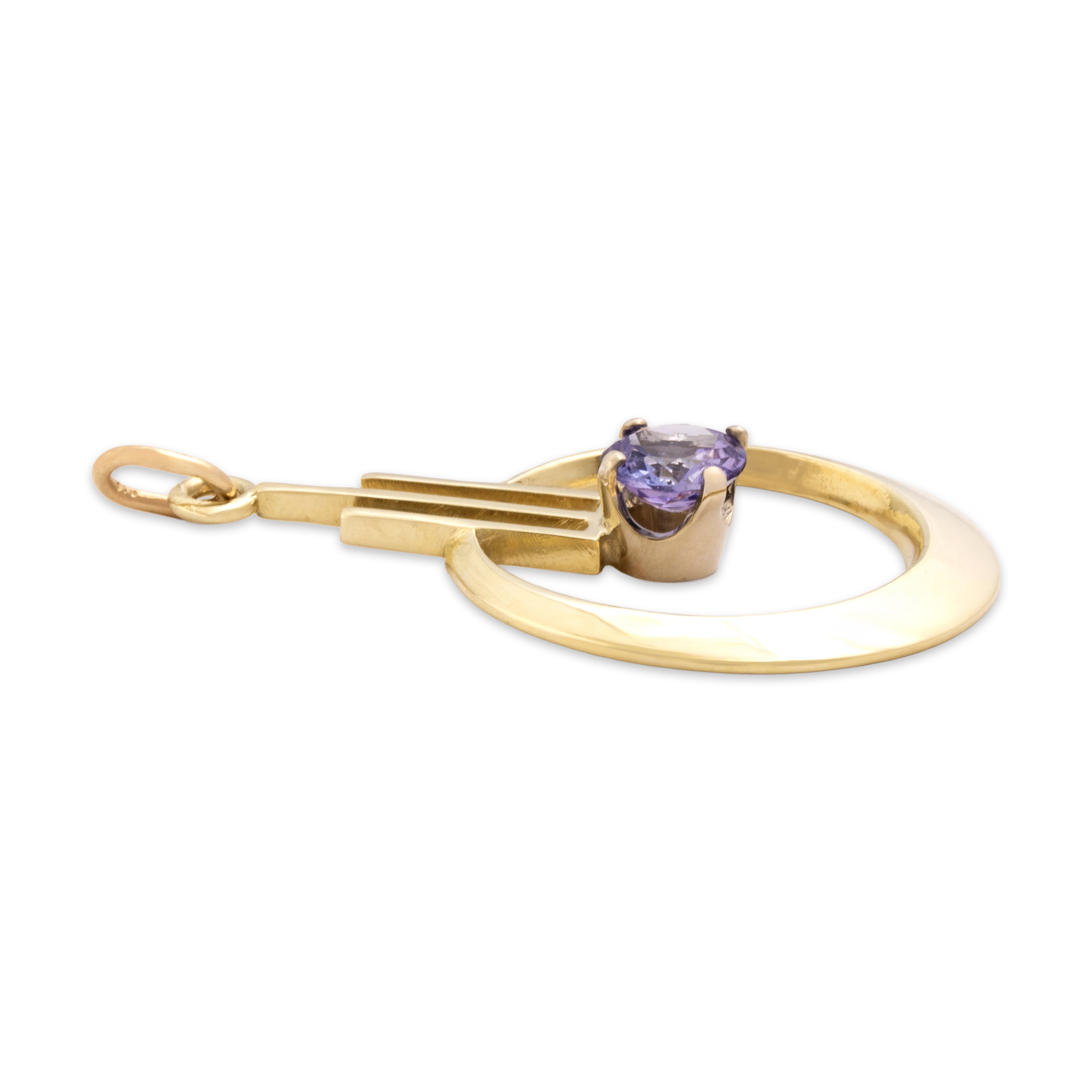 Vintage 14k Yellow Gold .74ct Tanzanite Geometric Abstract Halo Pendant - Side view