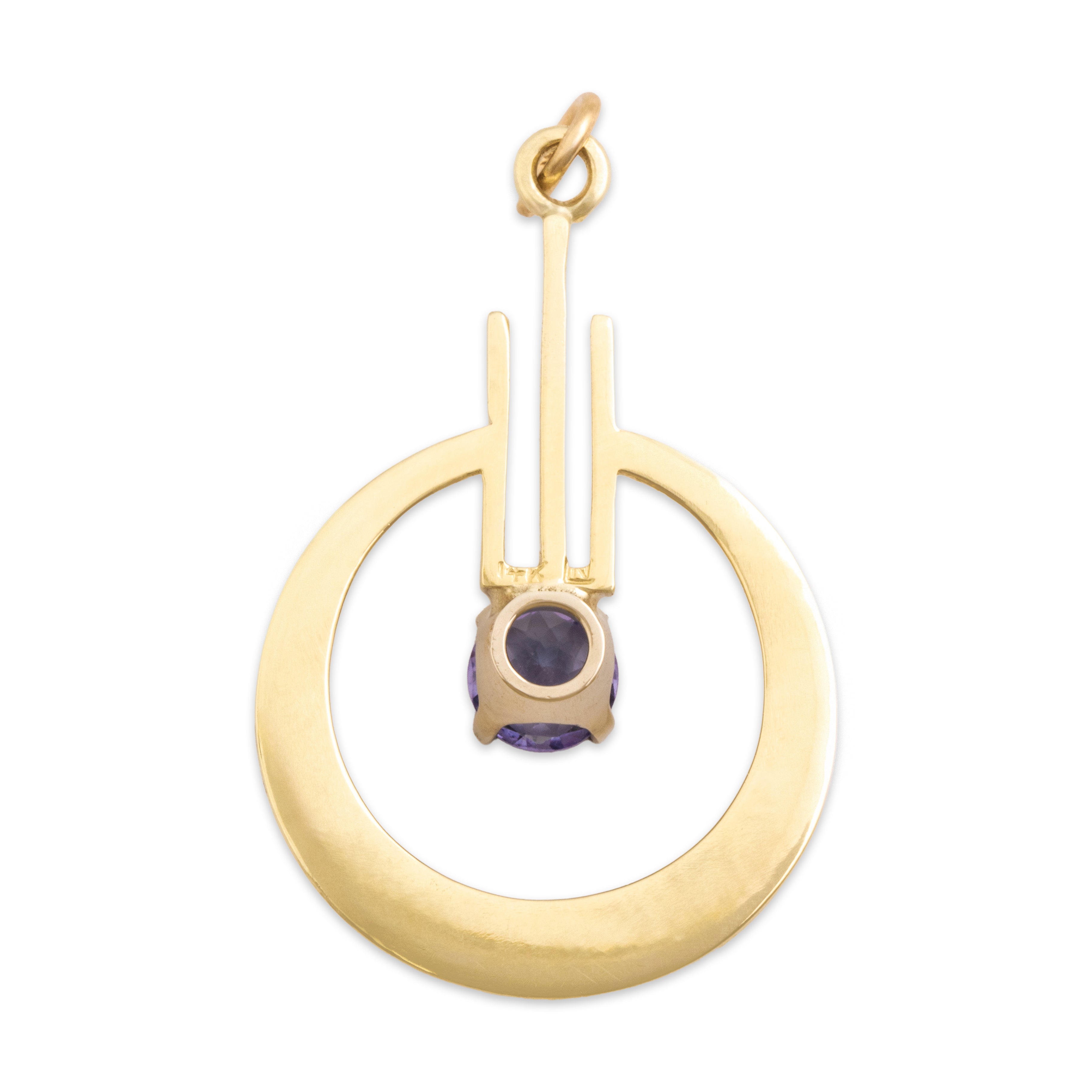 Vintage 14k Yellow Gold .74ct Tanzanite Geometric Abstract Halo Pendant - Back view