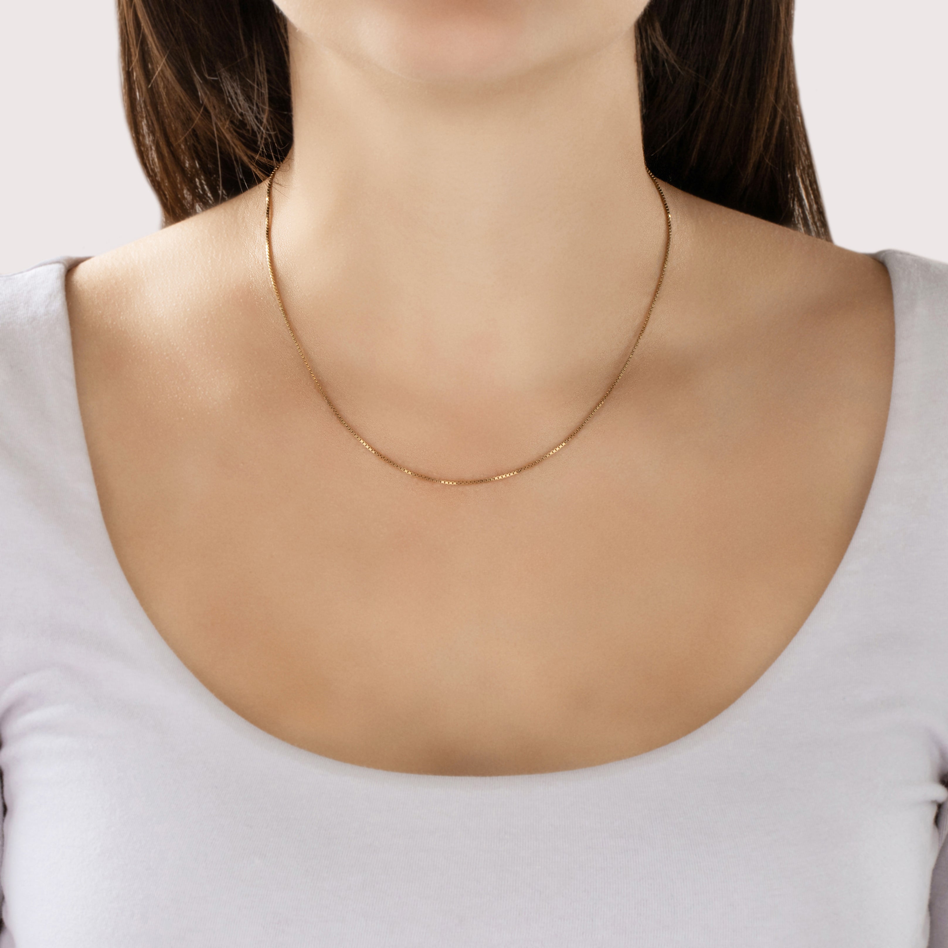 Vintage 14k Yellow Gold Sleek Minimal Box 1mm Chain 16.5