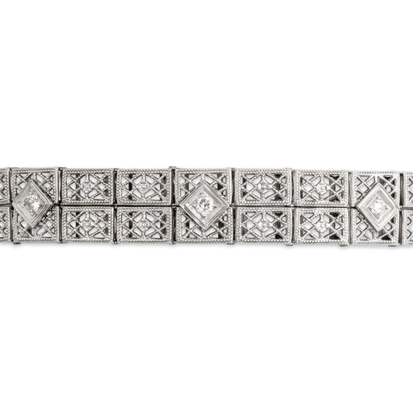 Antique 14k White Gold Old European Cut Diamond Stunning Openwork Bracelet 6.75