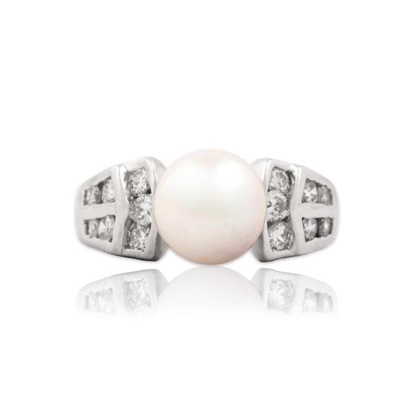 Vintage 14k White Gold Pearl 59cttw Diamond Lustrous Bright Shoulder Ring 5.50