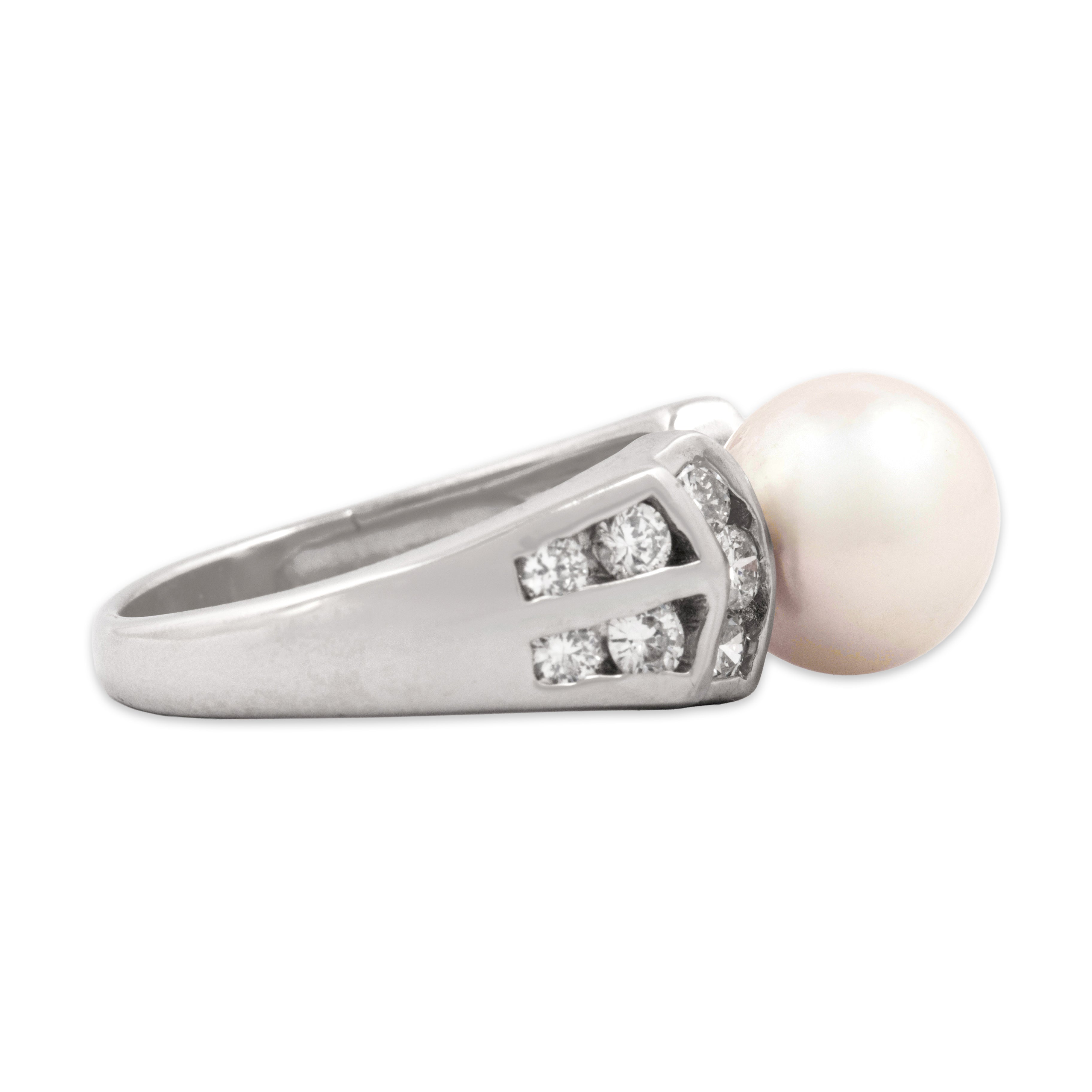 Vintage 14k White Gold Pearl 59cttw Diamond Lustrous Bright Shoulder Ring 5.50
