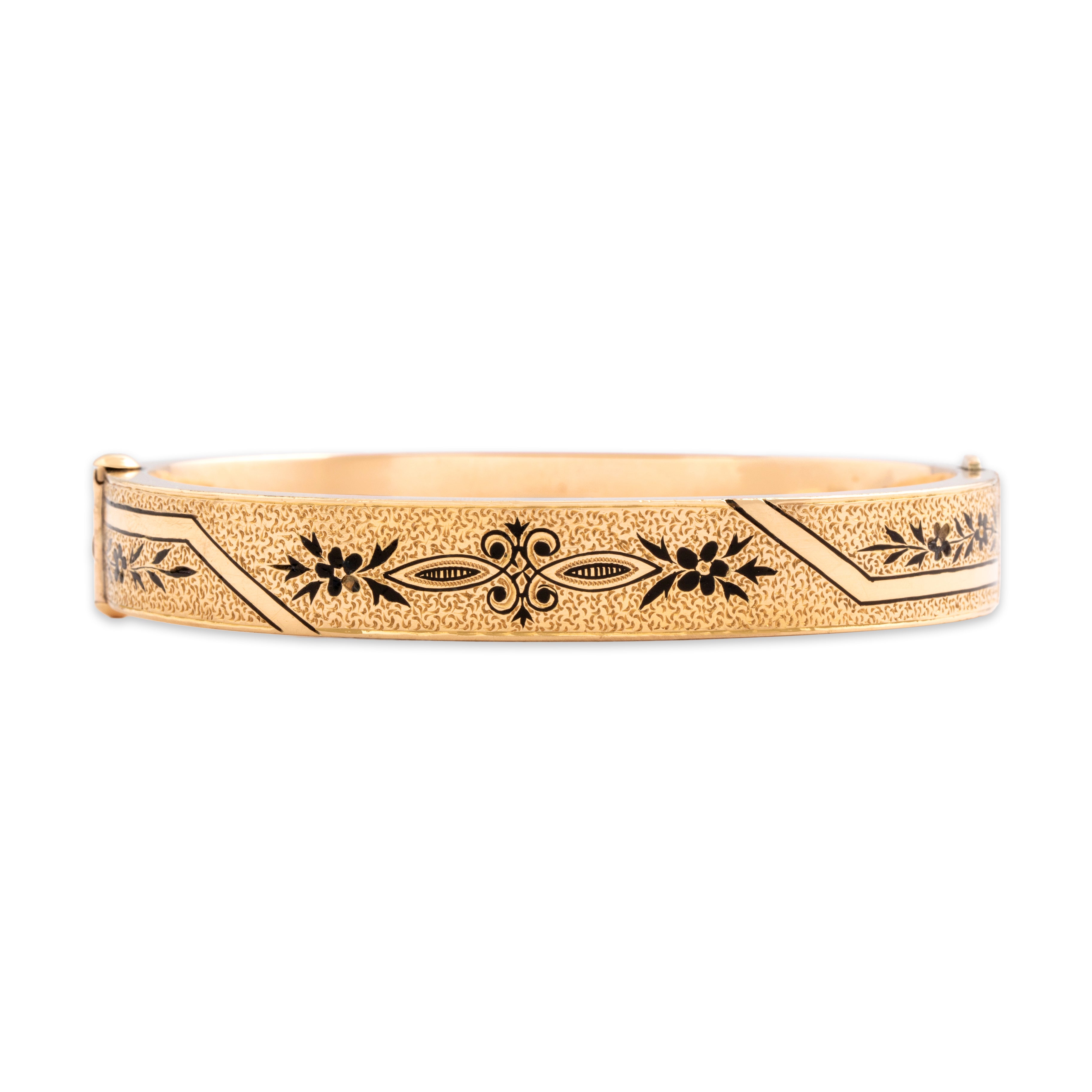 Antique Victorian 10k Yellow Gold Dated 1881 Floral Enamel Bangle Bracelet 6.5