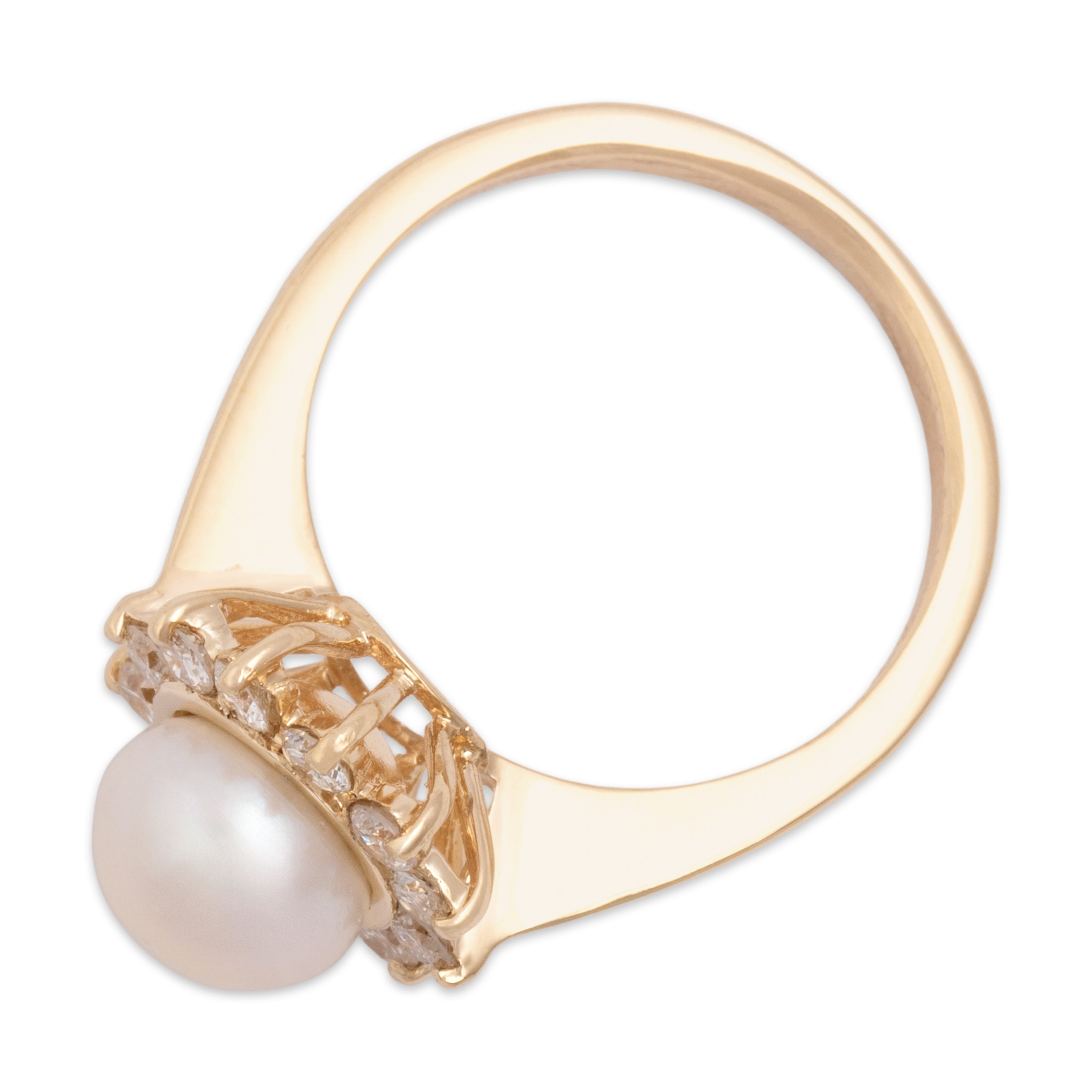 Vintage 14k Yellow Gold Pearl Diamond Luminous Sparkling Halo Ring - Overall view