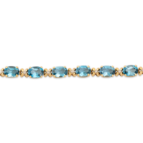 Vintage 14k Yellow Gold 13.94cttw Blue Topaz Diamond Sparkling Oval Bracelet 7