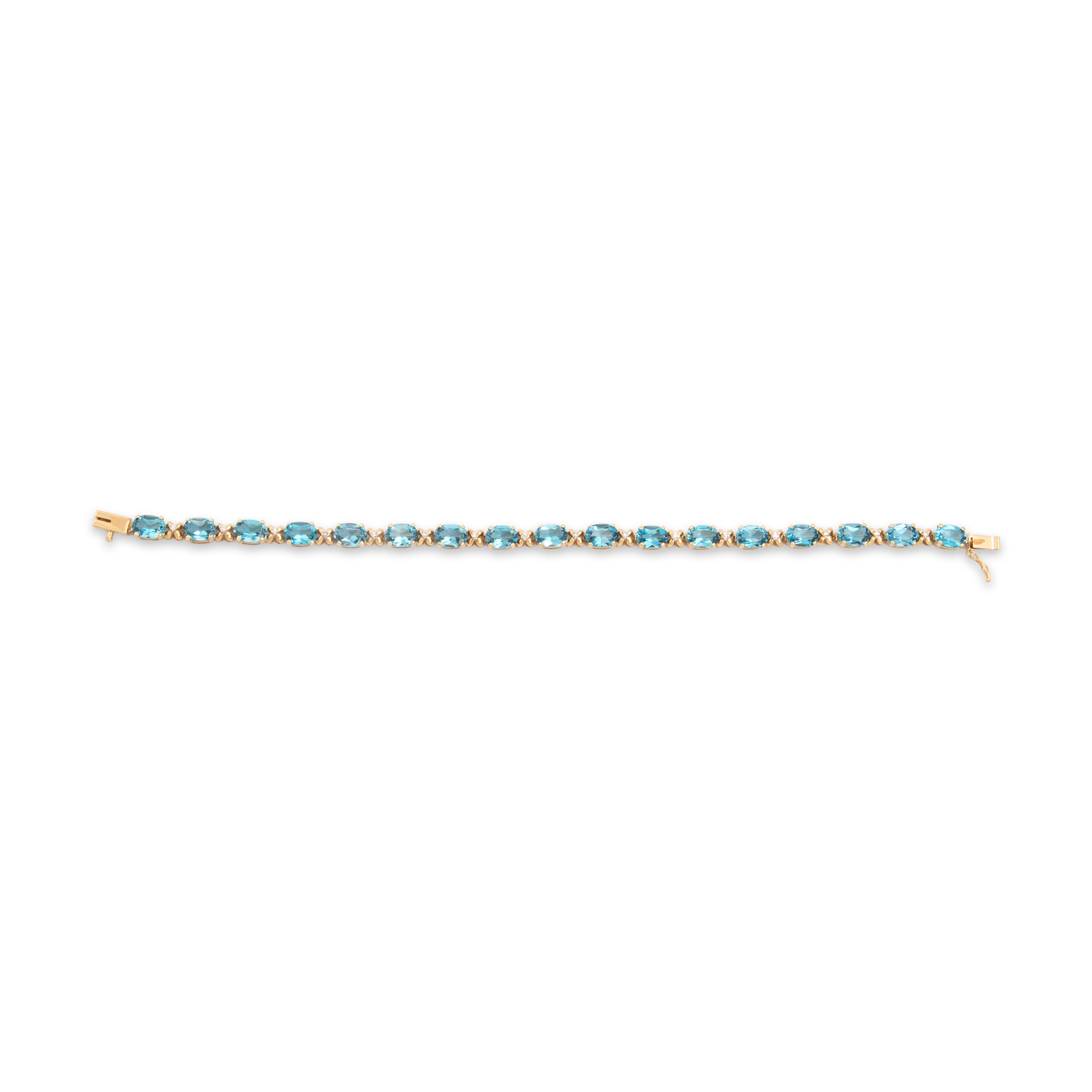 Vintage 14k Yellow Gold 13.94cttw Blue Topaz Diamond Sparkling Oval Station Bracelet - Overall view