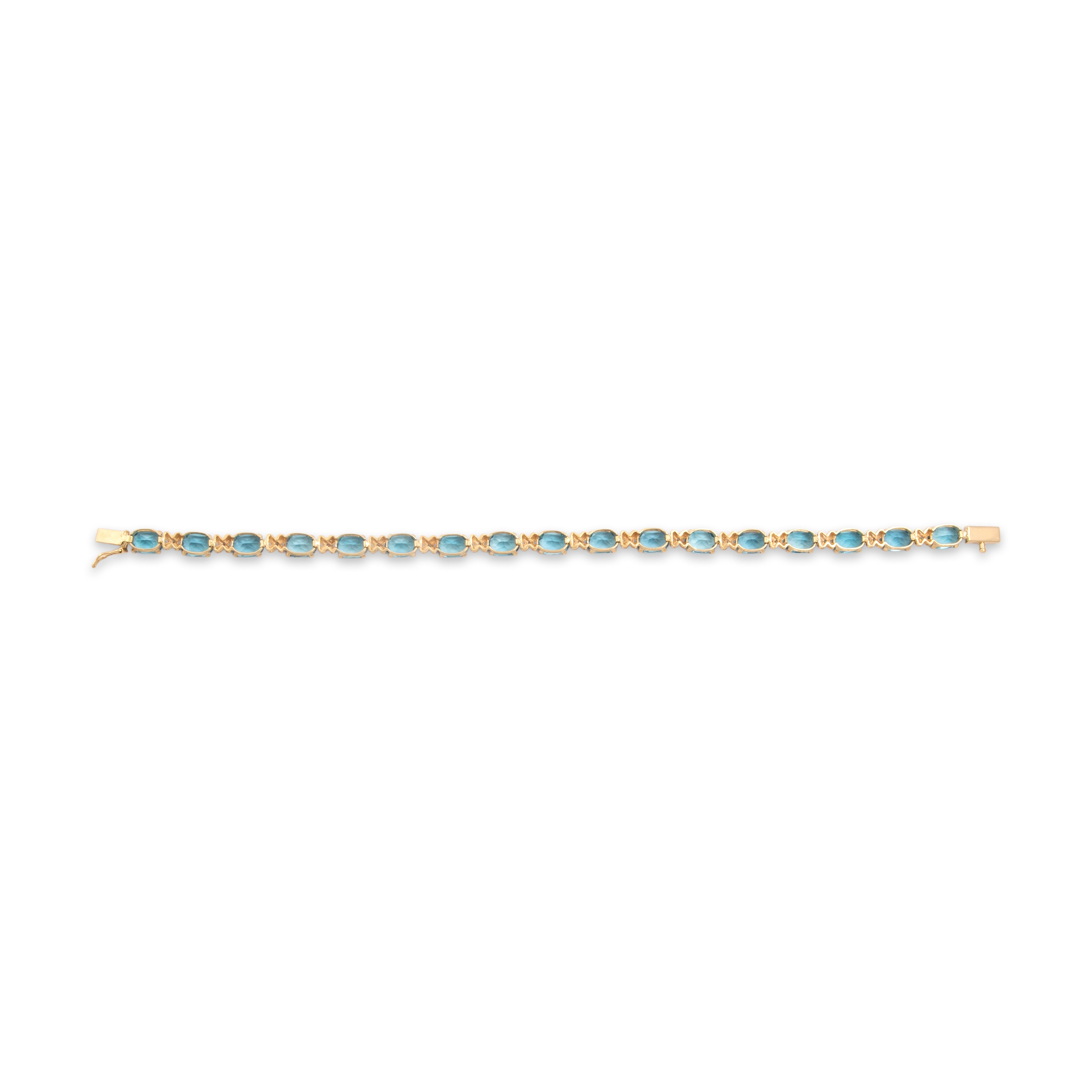 Vintage 14k Yellow Gold 13.94cttw Blue Topaz Diamond Sparkling Oval Station Bracelet - Back view