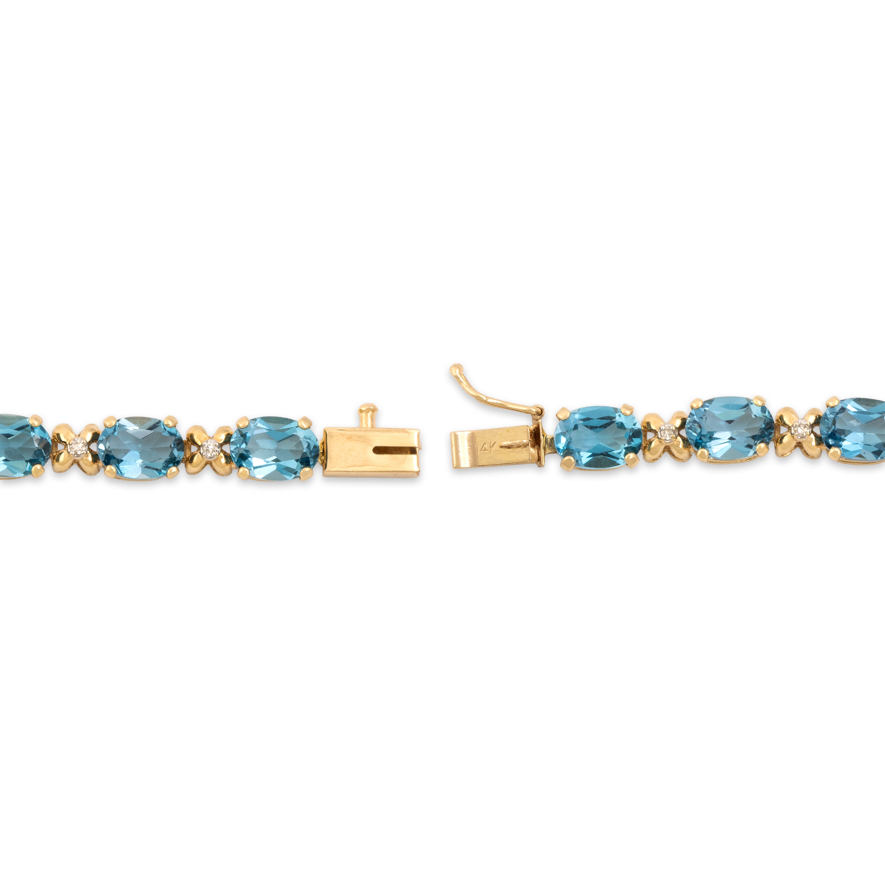 Vintage 14k Yellow Gold 13.94cttw Blue Topaz Diamond Sparkling Oval Station Bracelet - clasp view