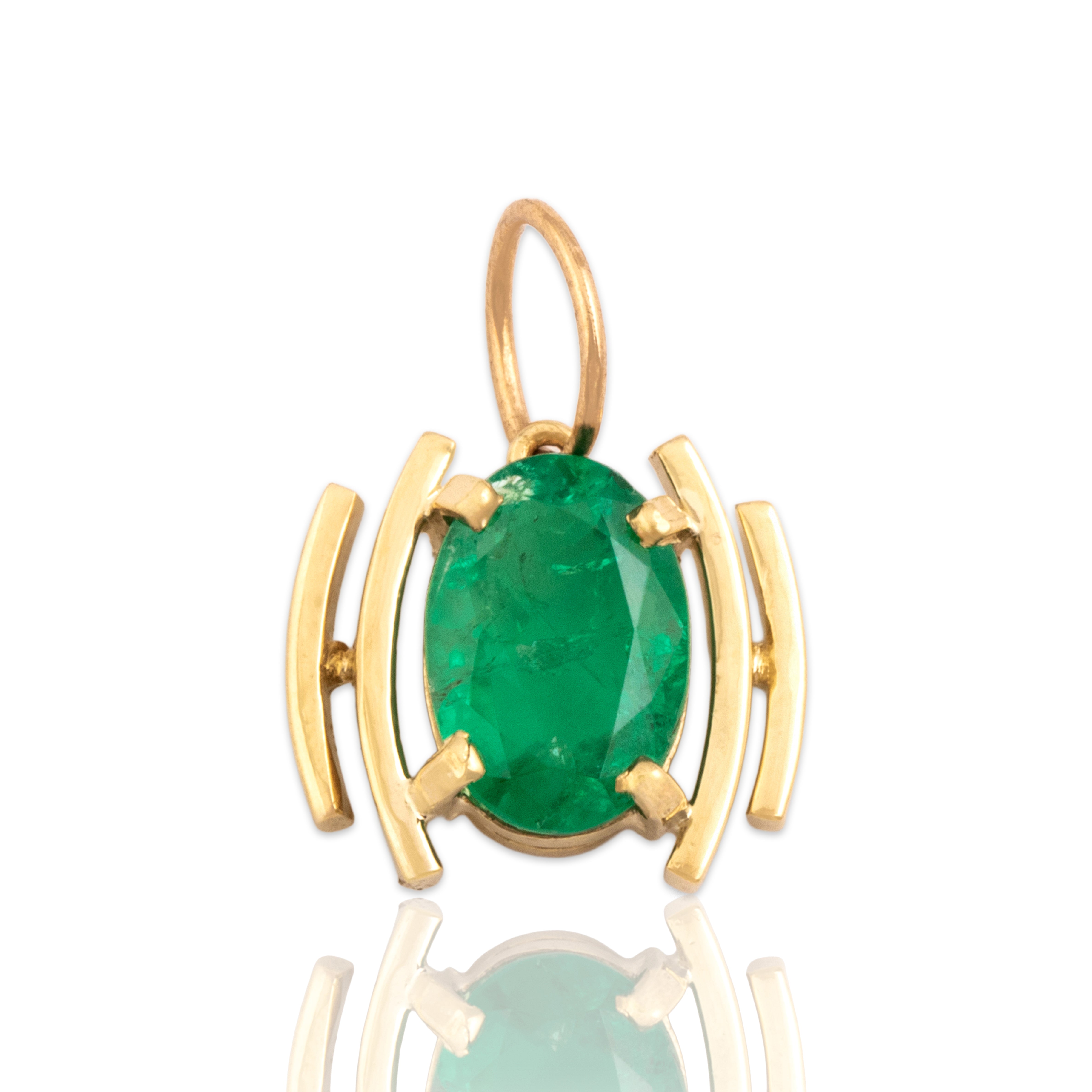 Vintage 18k Yellow Gold .98ct Emerald Vivid Geometric Oval Charm / Pendant
