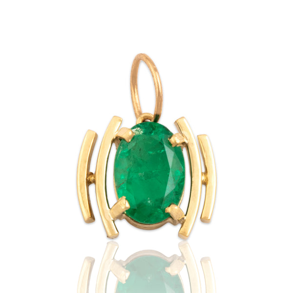Vintage 18k Yellow Gold .98ct Emerald Vivid Geometric Oval Charm / Pendant