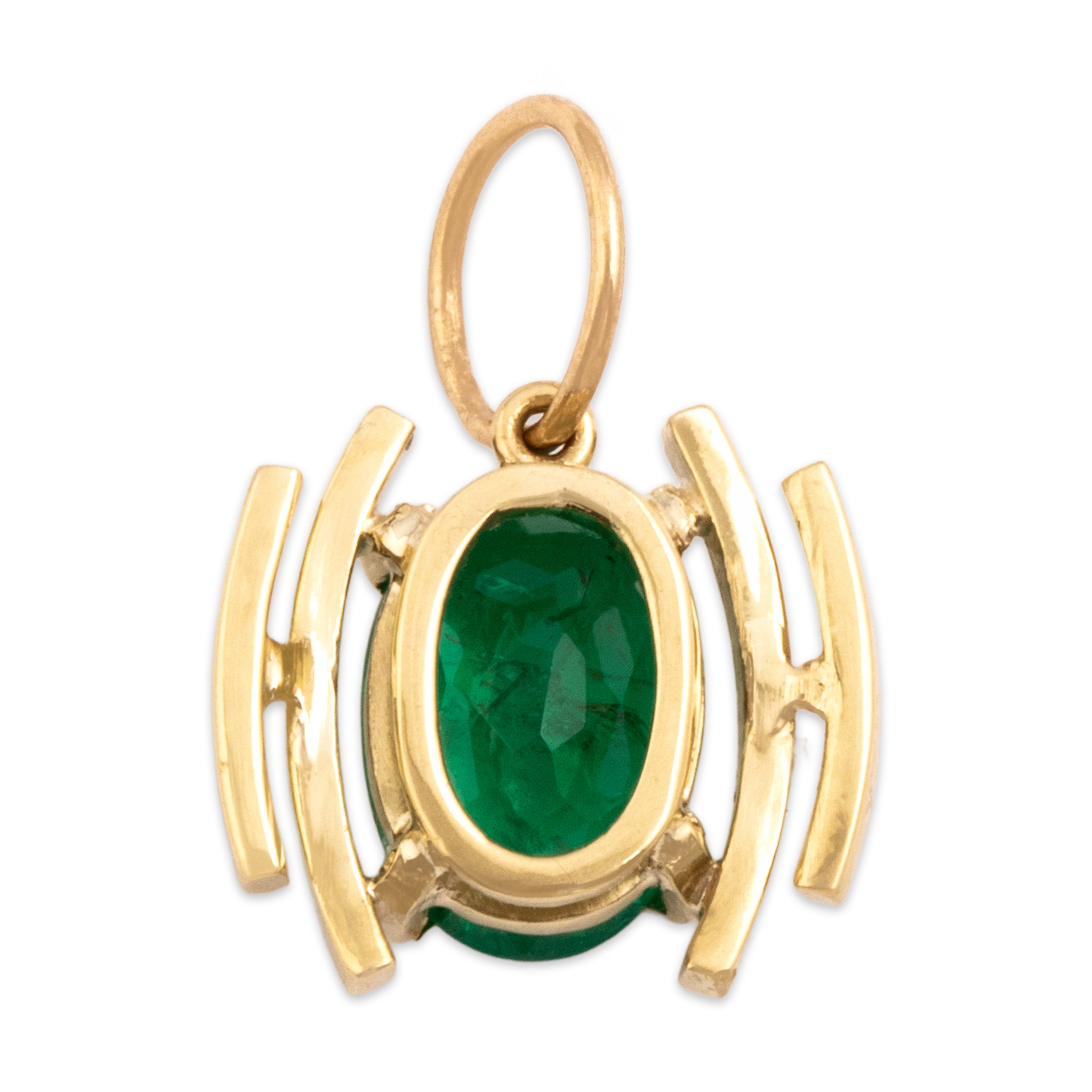 Vintage 18k Yellow Gold .98ct Emerald Vivid Geometric Oval Charm / Pendant - Back view