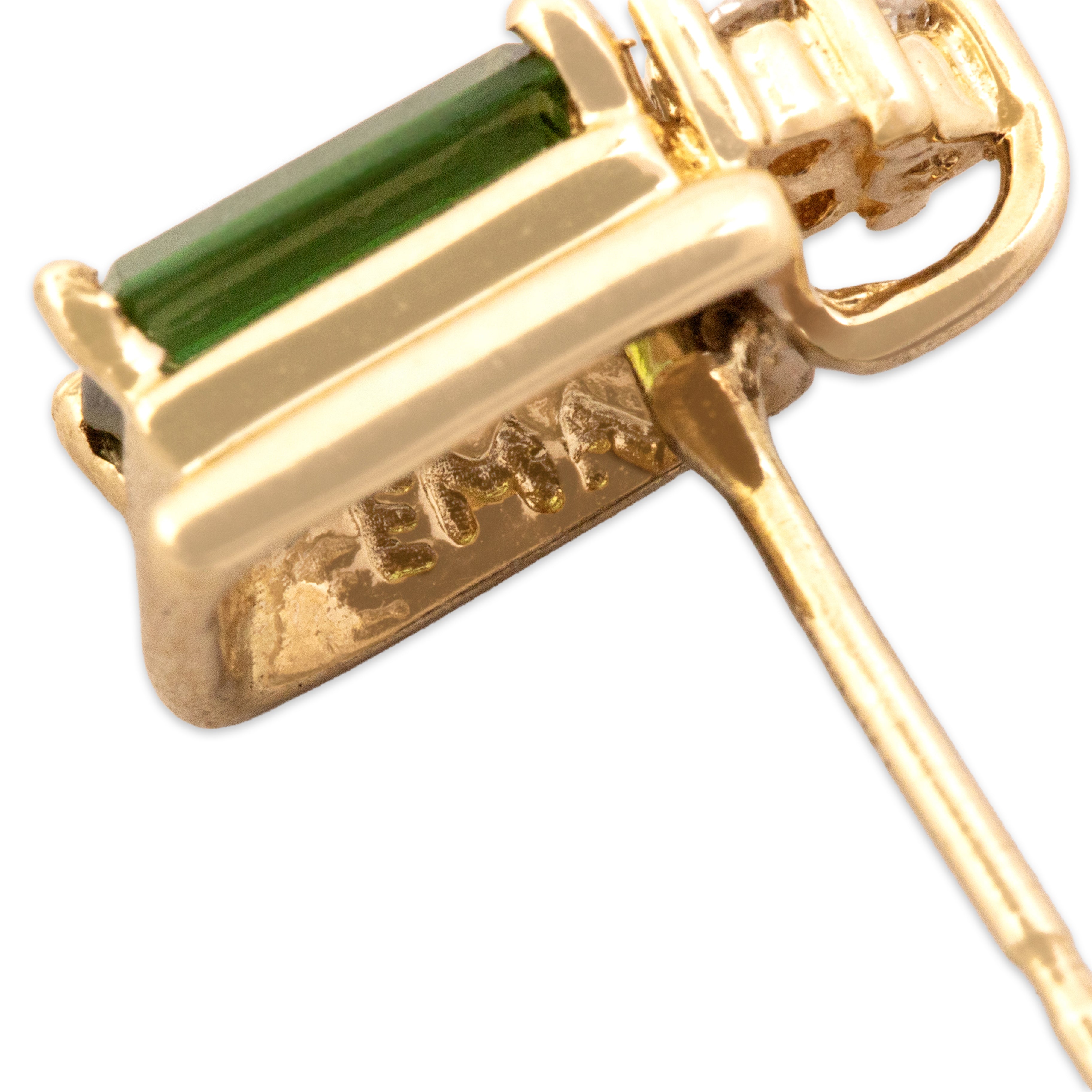 Vintage 14k Yellow Gold .89cttw Green Tourmaline Diamond Elegant Emerald-Cut Cluster Stud Earrings - Hallmark view