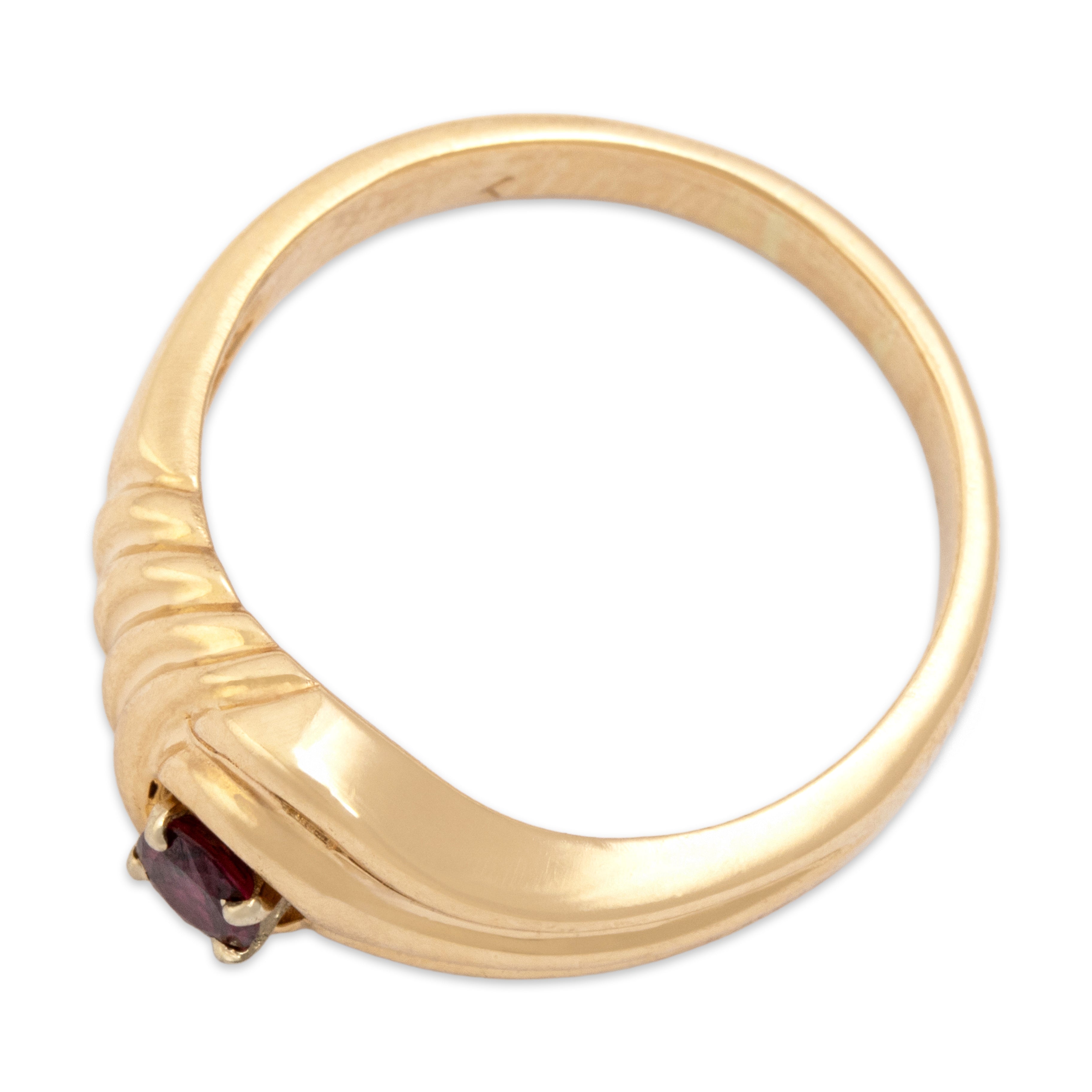 Vintage 14k Yellow Gold Ruby Gleaming Dual-Textured Shoulder Ring - Overall view