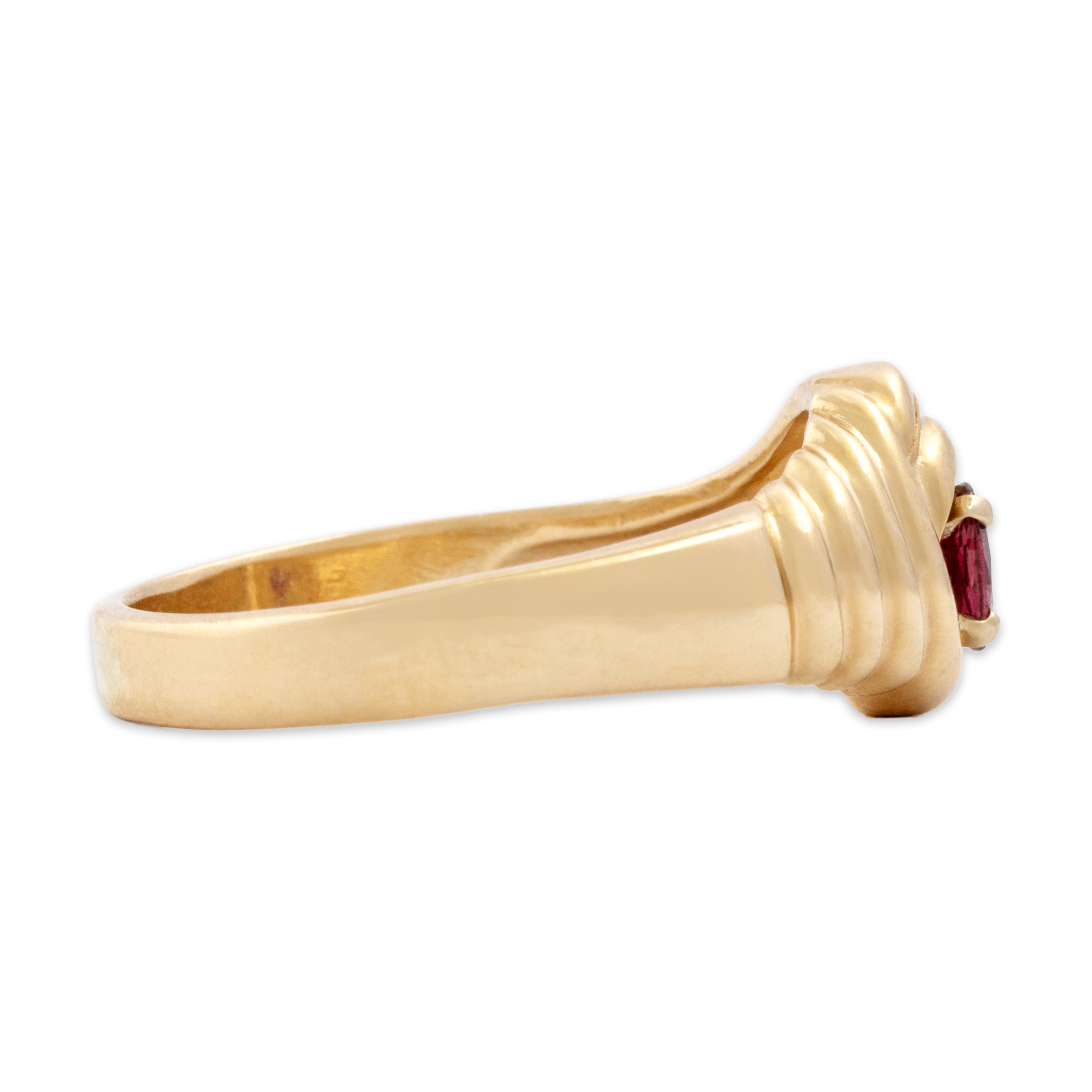 Vintage 14k Yellow Gold Ruby Gleaming Dual-Textured Shoulder Ring - Side view