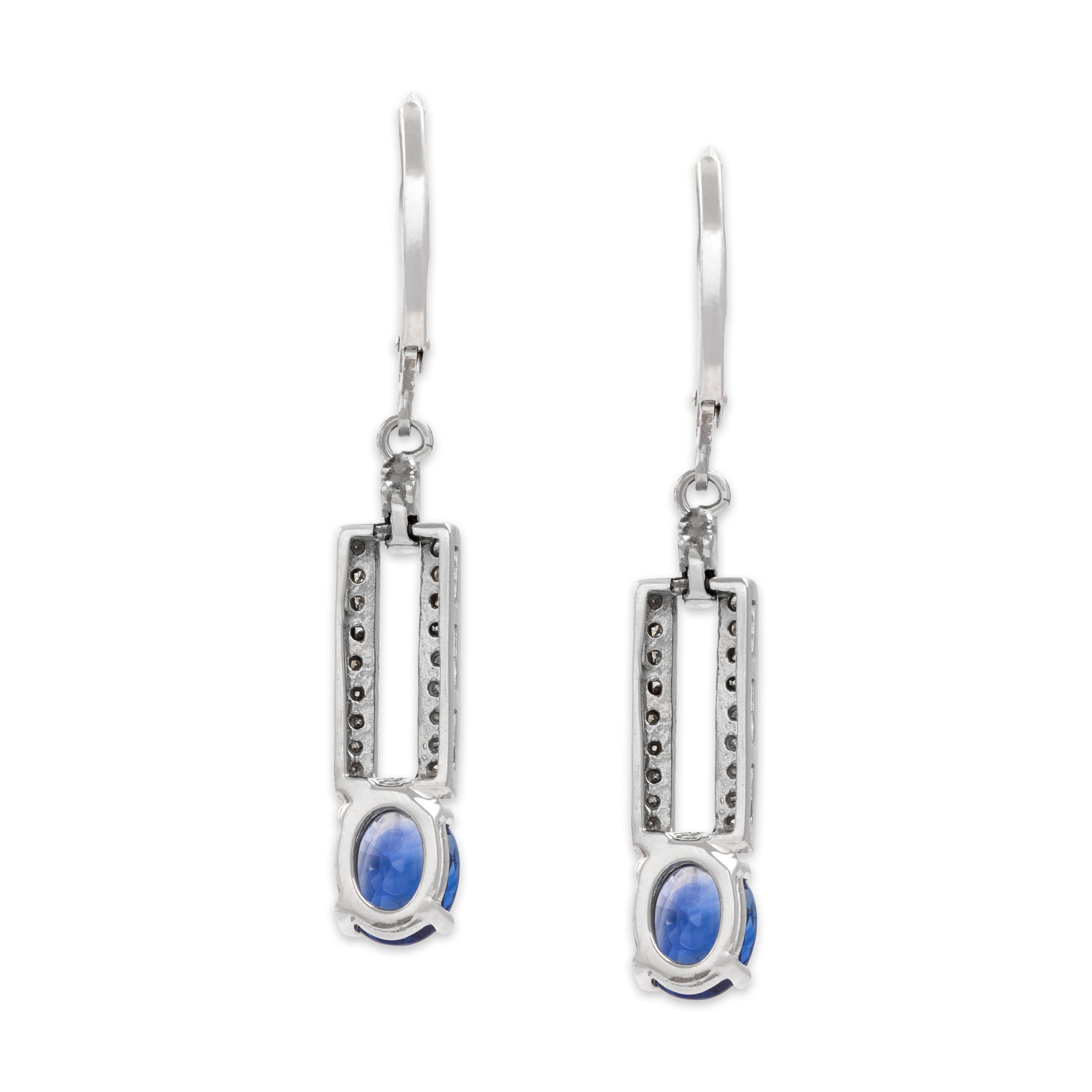 Vintage 14k White Gold 2.05cttw Blue Sapphire Diamond Elegant Dangle Earrings