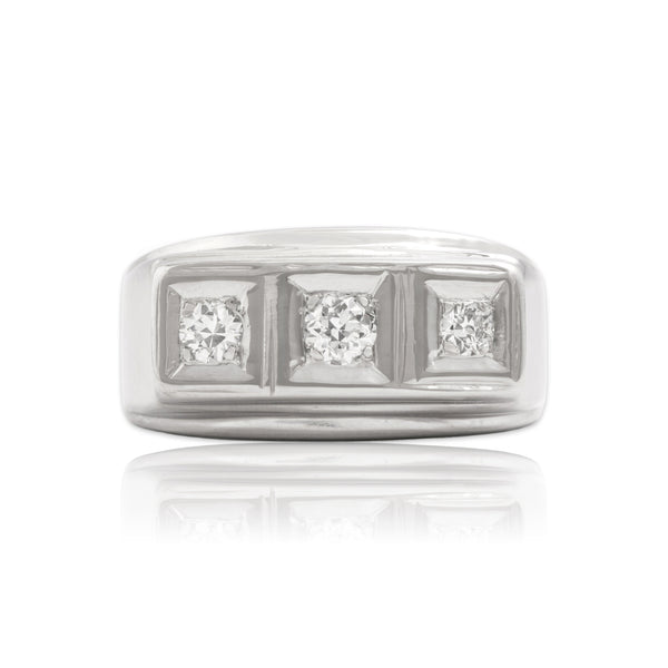 Vintage Heavy 14k White Gold Old European Cut Diamond Square-Set Trio Ring 10.00