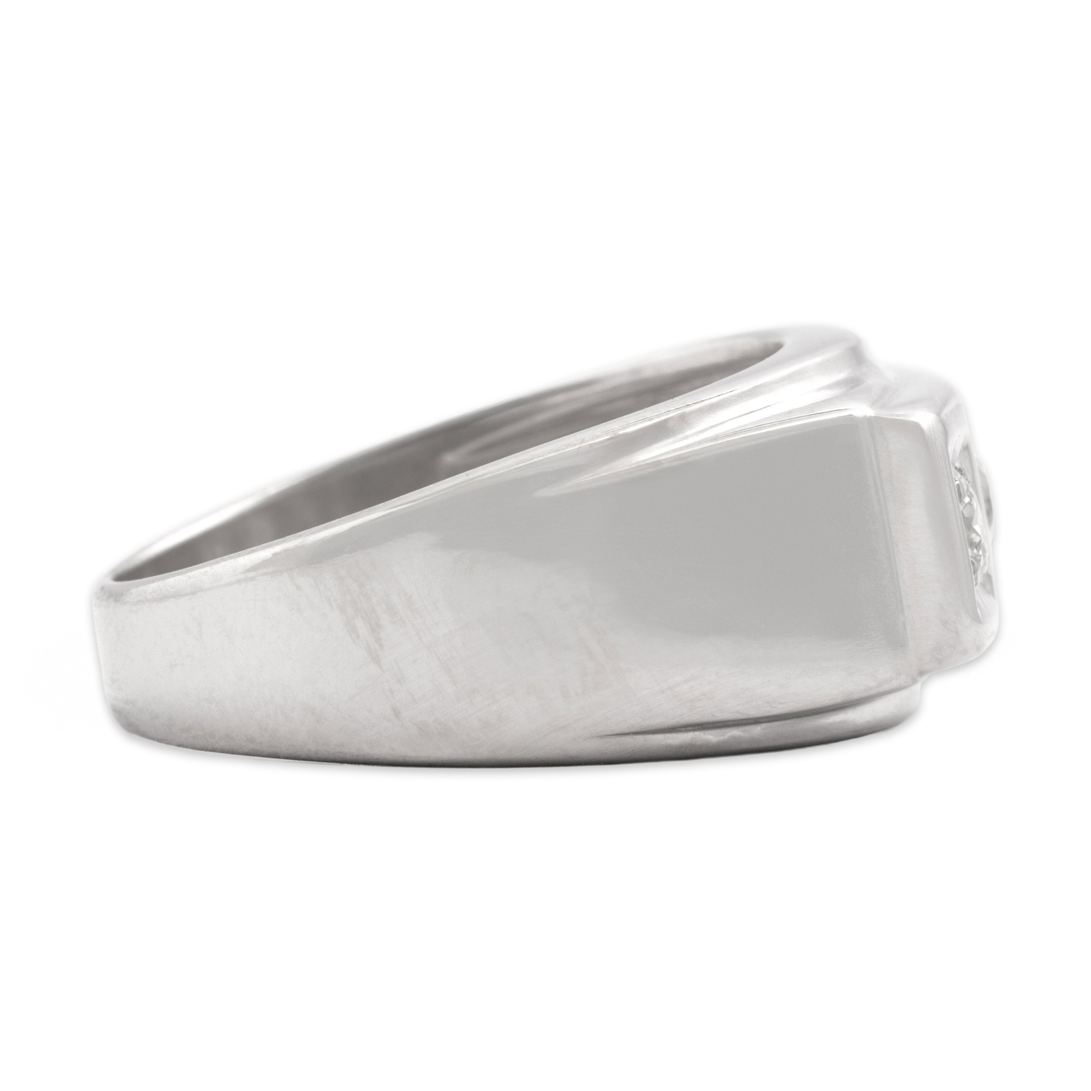 Vintage Heavy 14k White Gold Old European Cut Diamond Gleaming Square-Set Trio Ring - Side view
