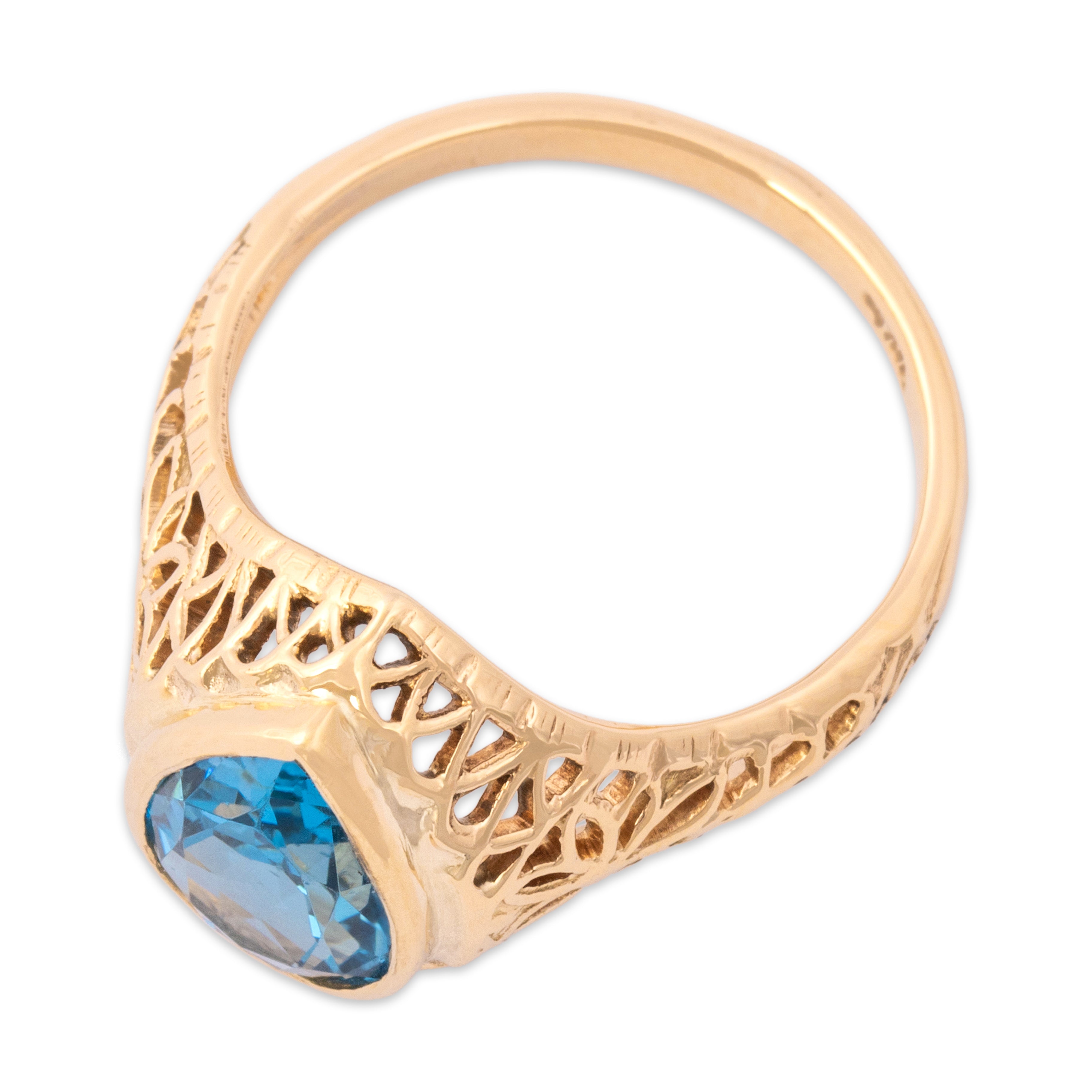 Vintage Church & Company 14k Rosy Yellow Gold 2.06ct Blue Topaz Blossoming Ring - Overall view