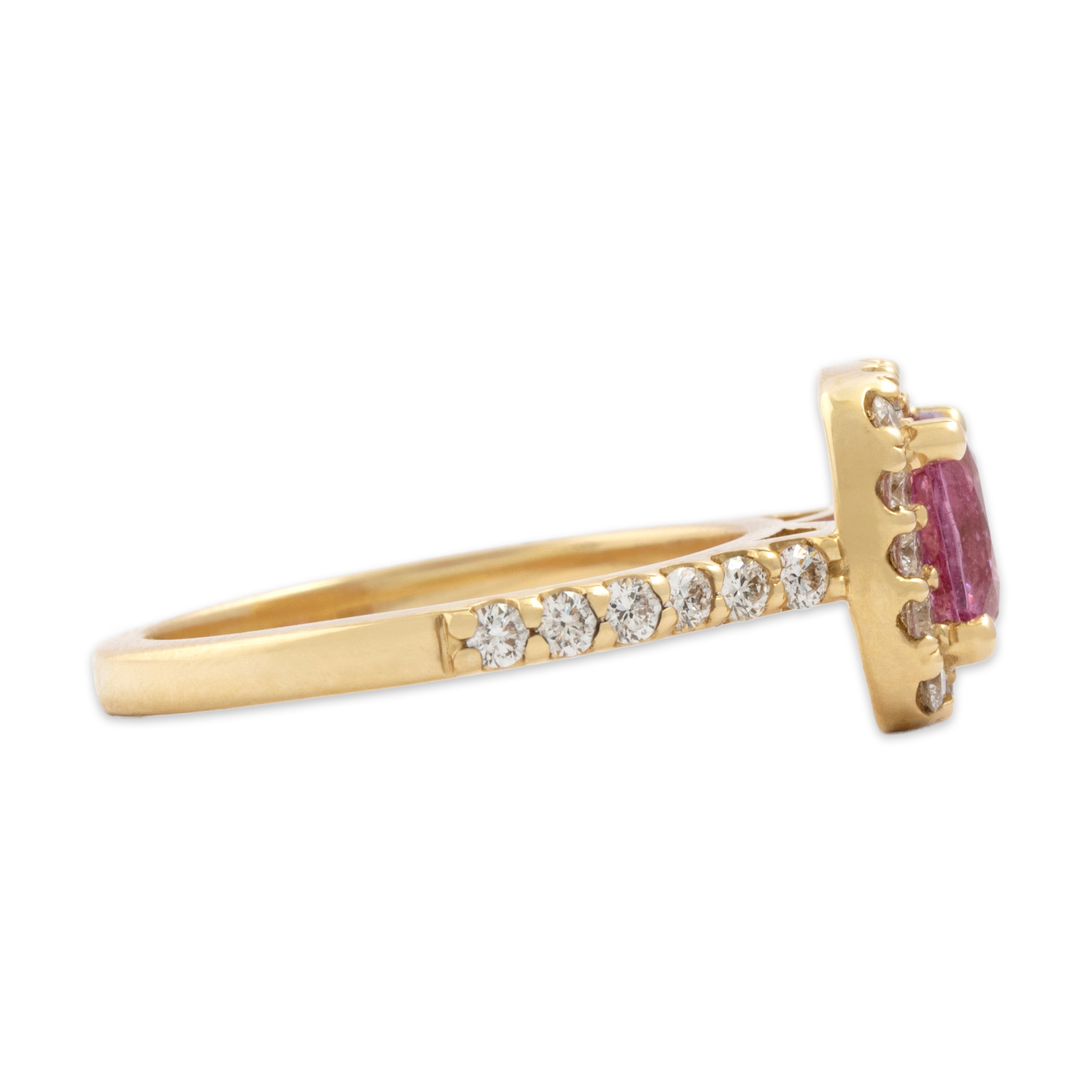 Estate 14k Yellow Gold 1.32ct Pink Sapphire Diamond Incredible Cushion Halo Ring - Side view