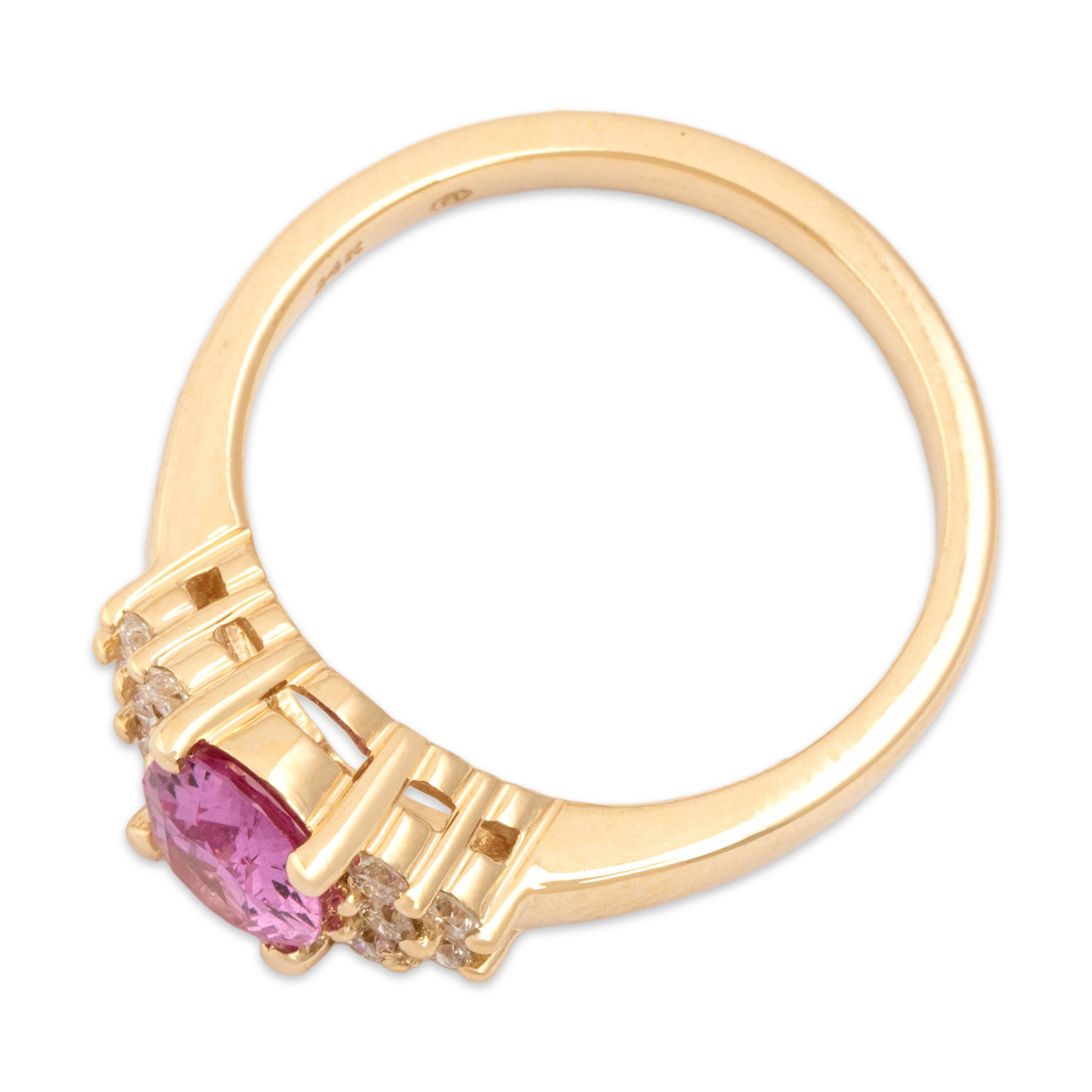 Estate 14k Yellow Gold 1.09ct Pink Sapphire Diamond Incredible Vibrant Cluster Shoulder Ring - Overall view