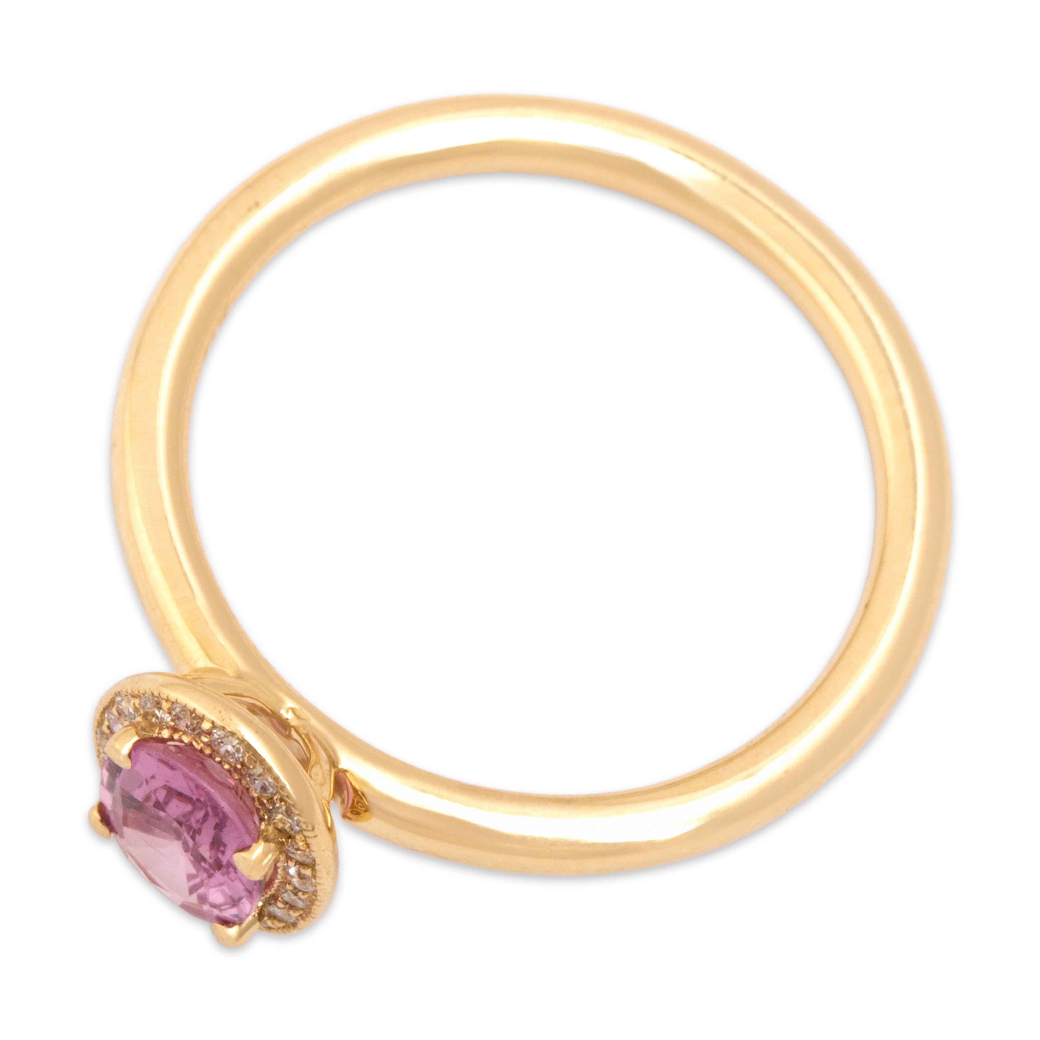Estate 14k Yellow Gold .72ct Pink Sapphire Diamond Glittering Oval Halo Ring - Overall view