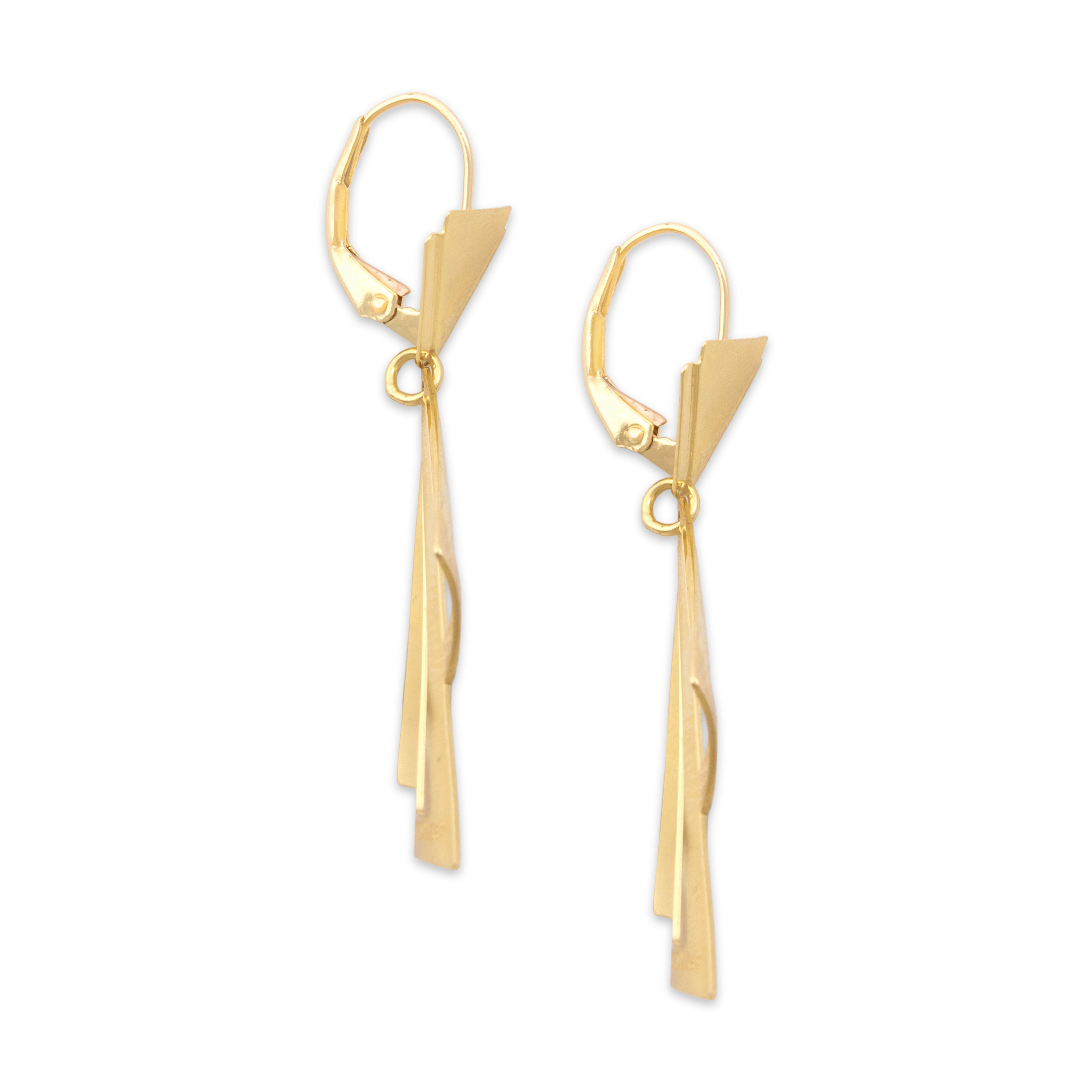Vintage Italian 18k Yellow Gold Geometric Fan Statement Dangle Earrings - Side view