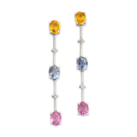 Estate 14k White Gold 1.7cttw Mulitcolor Sapphire Diamond Bright Dangle Earrings