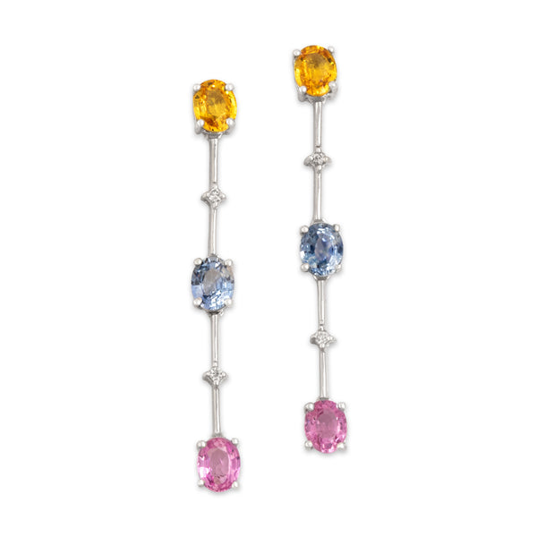Estate 14k White Gold 1.7cttw Mulitcolor Sapphire Diamond Bright Dangle Earrings