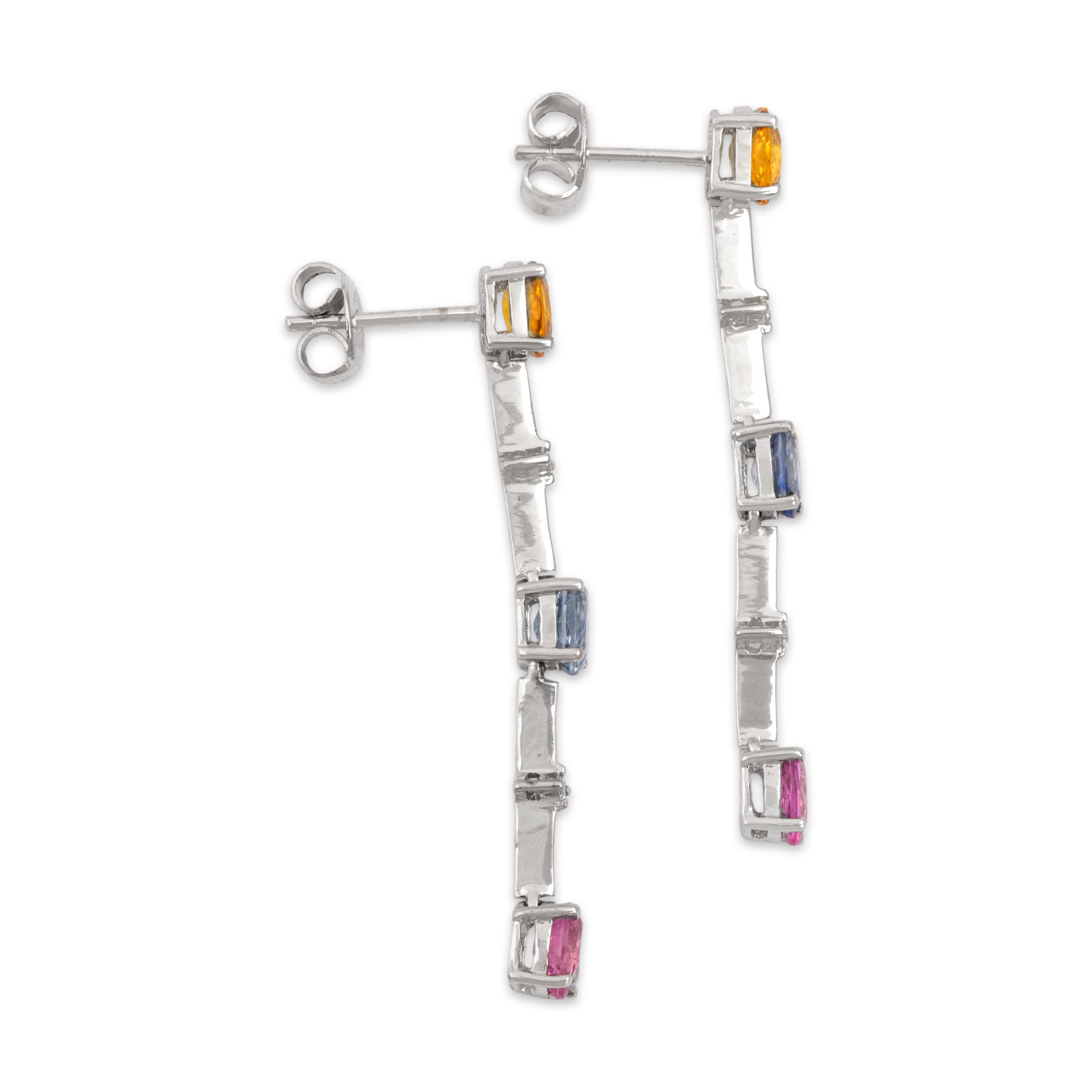 Estate 14k White Gold 1.7cttw Sapphire Diamond Chic Pastel Drop Dangle Earrings - Side view
