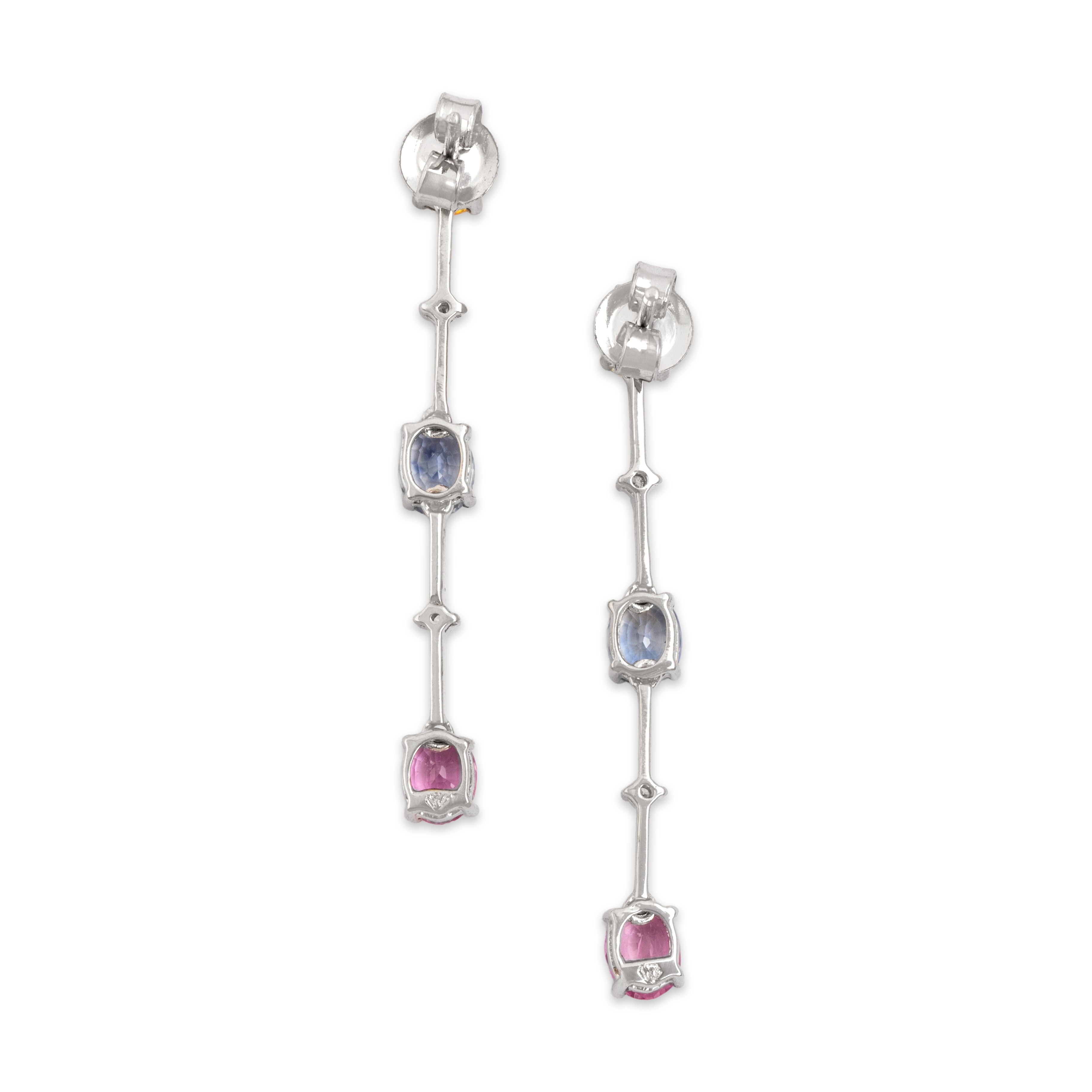 Estate 14k White Gold 1.7cttw Sapphire Diamond Chic Pastel Drop Dangle Earrings - Back view