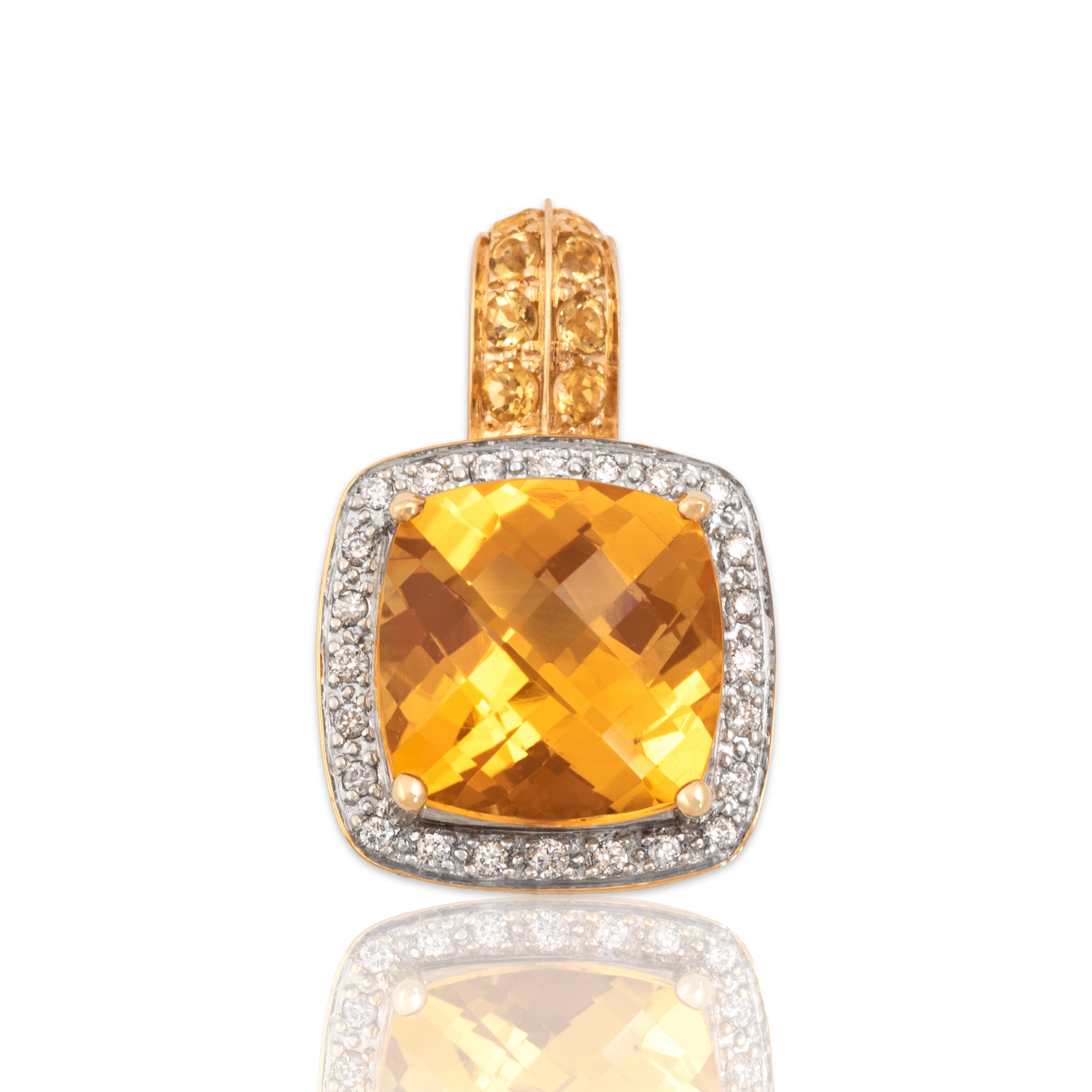 Vintage 14k Yellow & White Gold 7.49cttw Citrine Diamond Checkerboard Pendant