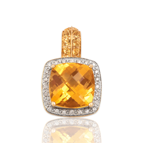 Vintage 14k Yellow & White Gold 7.49cttw Citrine Diamond Checkerboard Pendant
