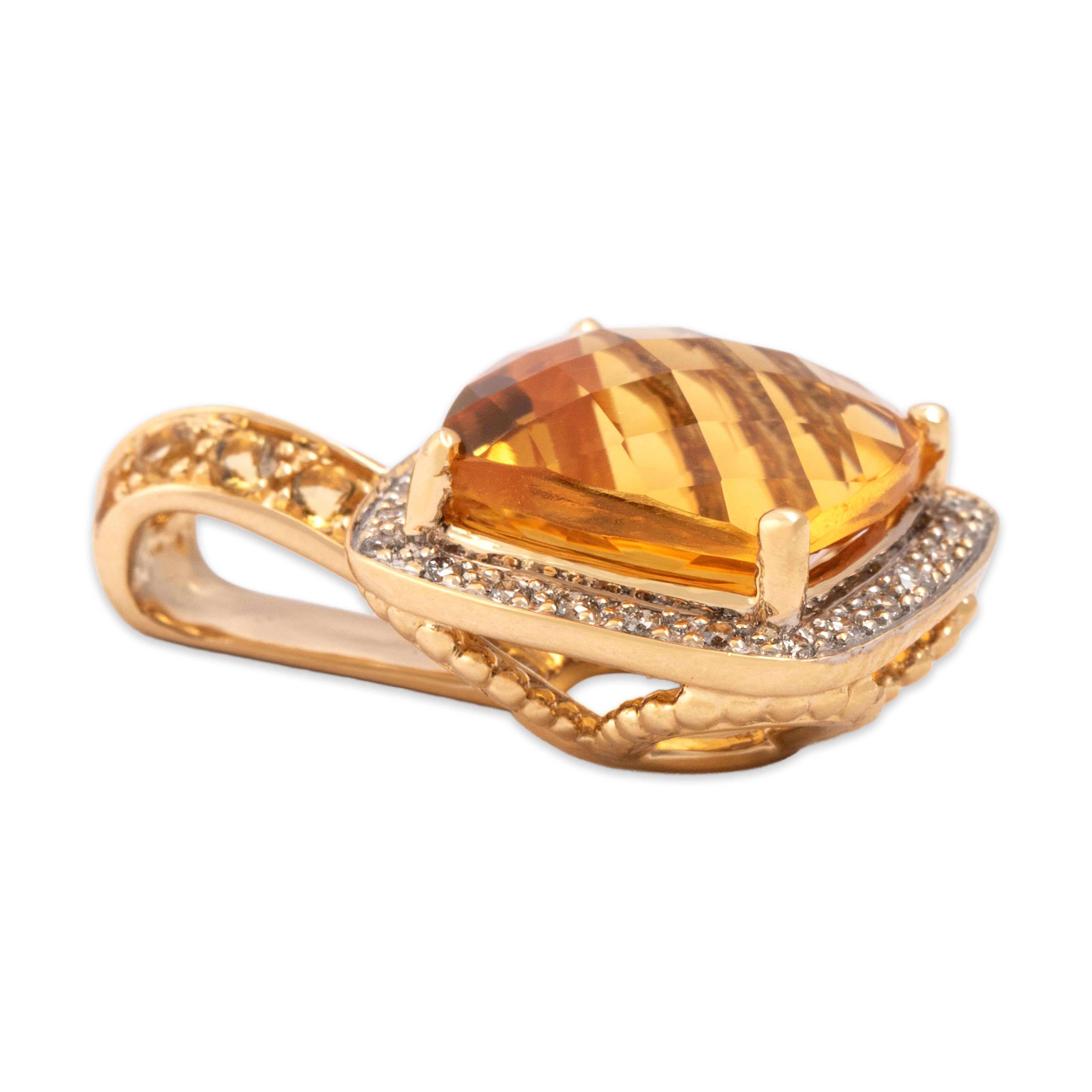 Vintage 14k Yellow & White Gold 7.49cttw Citrine Diamond Checkerboard Pendant - Side view