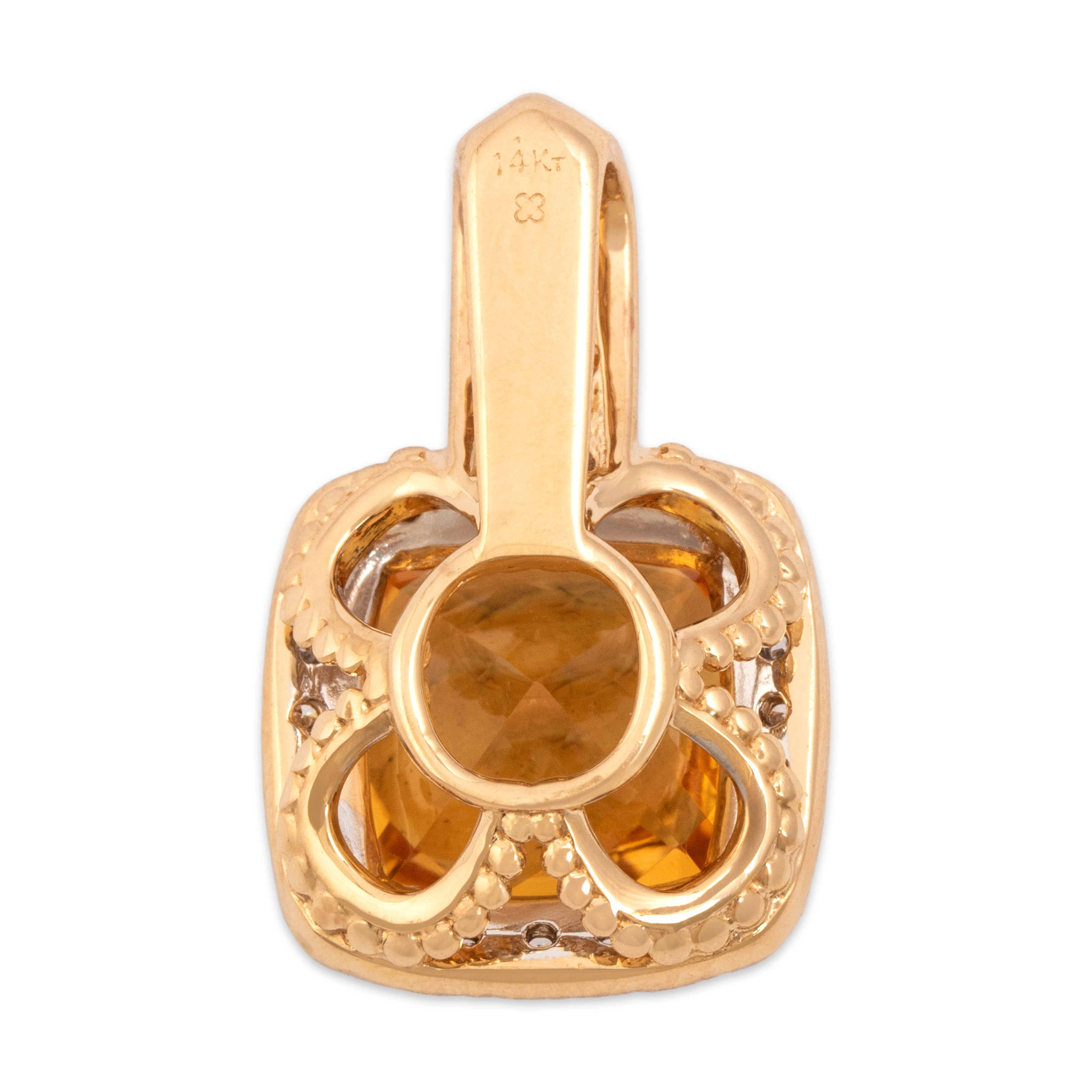 Vintage 14k Yellow & White Gold 7.49cttw Citrine Diamond Checkerboard Pendant - Back view